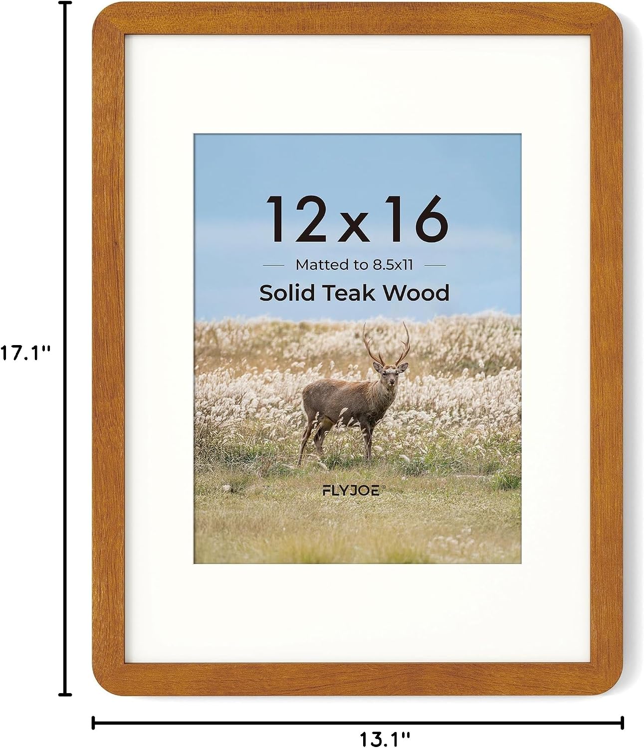FLYJOE 12x16 Picture Frame - Solid Teak Wood 12x16 Poster Frame, 12''x16'' Picture Frame With Mat For 8.5x11, Tempered Glass and Hanging Hardware Included, 16 By 12 Frame Wood, Natural Teak