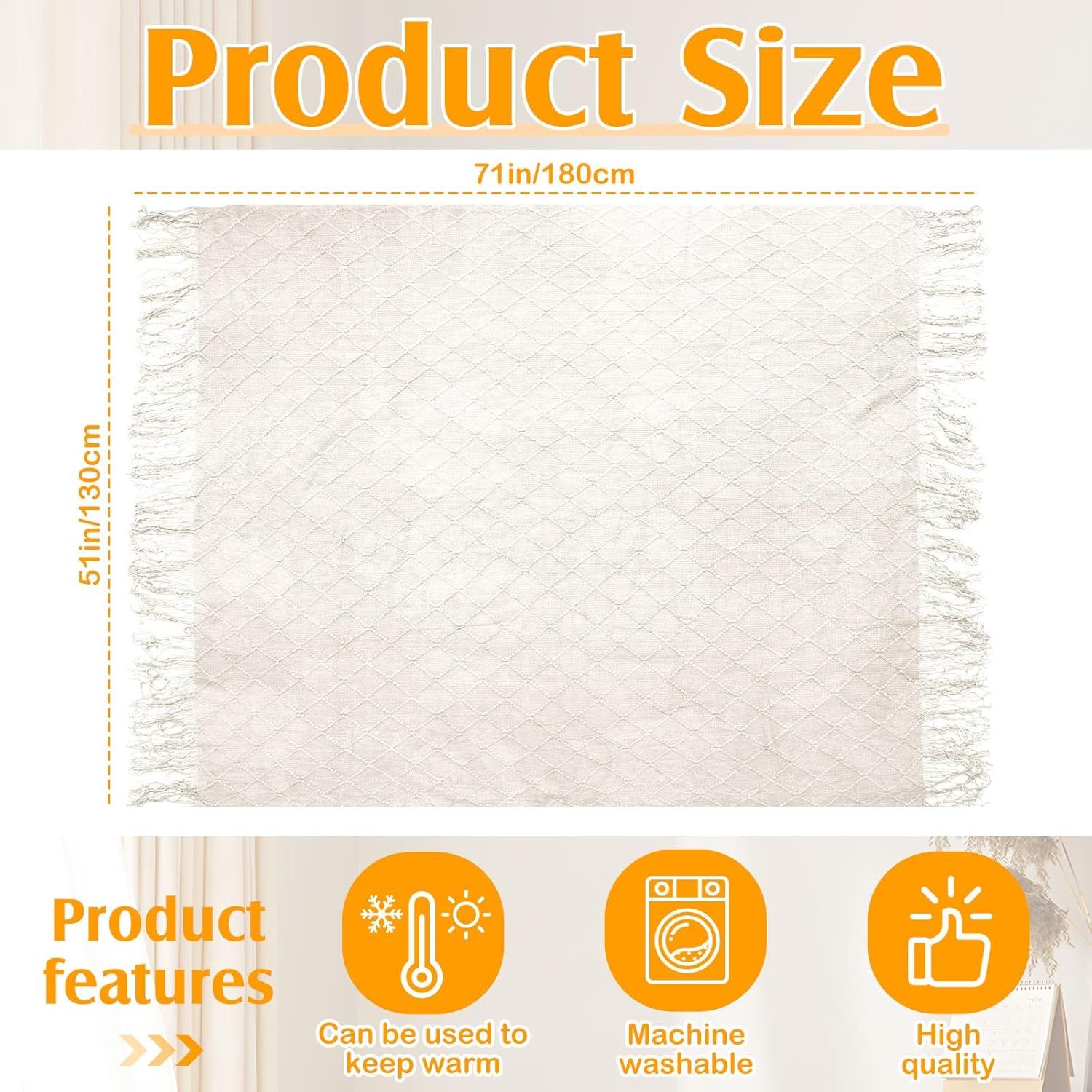 51" x 71" Knitted Throw Blankets with Tassel Soft Warm Rhombus Textured Blankets for Graduation Season Employee Gifts Teacher Wedding Guests Appreciation Gifts Bulk(Beige,10 Pcs)