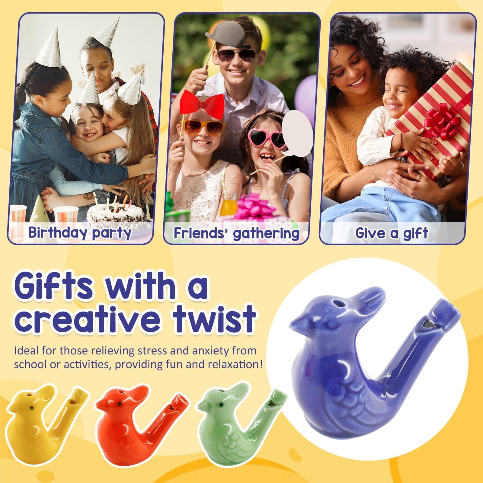 4 Pcs Sifflet à Eau D'oiseau Gazouillant,Sifflet Enfant en Céramique,Enfant Jouet Musical Sifflets à Eau D'oiseau Gazouillant,Sifflets en Céramique pour Oiseaux