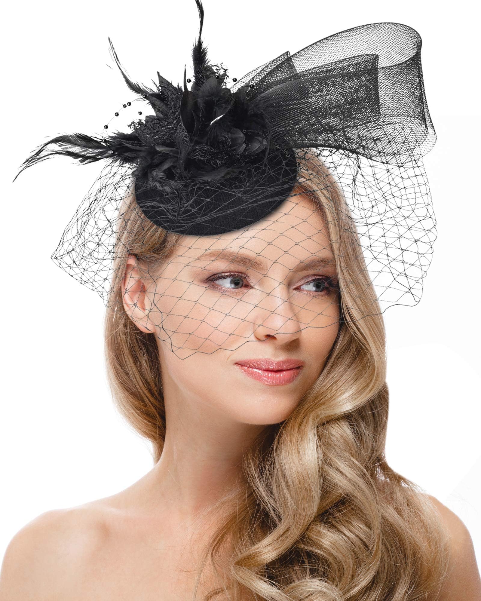 Zivyes Fascinators Hat for Women Tea Party Headband Derby Wedding Flower Mesh Veil Fascinator