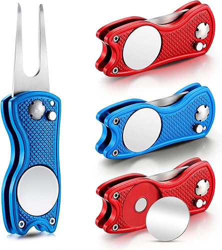 Herramienta de reparación de golf de acero inoxidable plegable de golf Divot, herramienta magnética de botón emergente de golf, marcador de pelota
