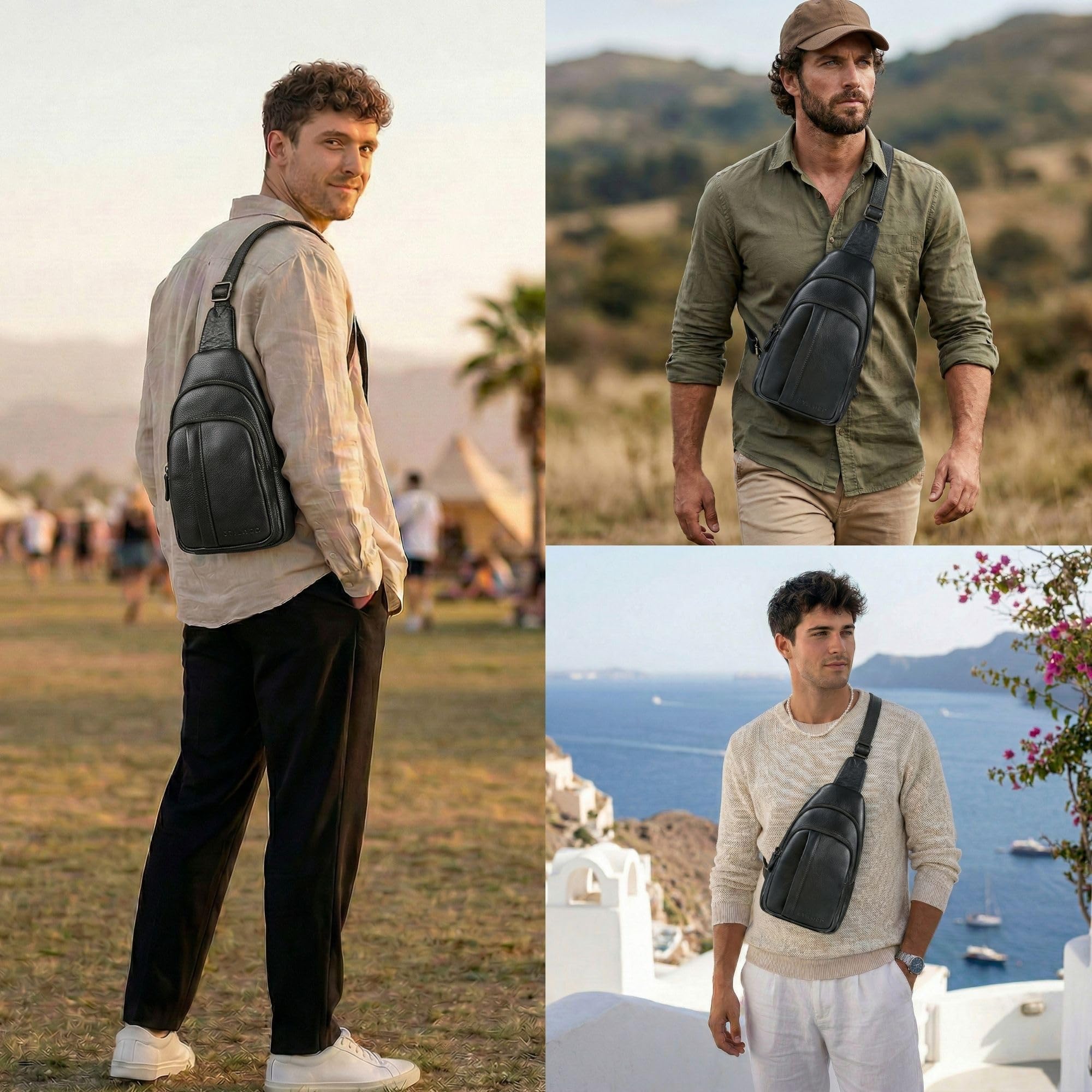 STILORD "Jakob" Duża Skórzana Torba Sling Dla Mężczyzn Saszetka Na Klatkę Piersiową Crossbody Torba Na Ramię Z Karabińczykiem I Kieszenią Antykradzieżową Kolor:czarny