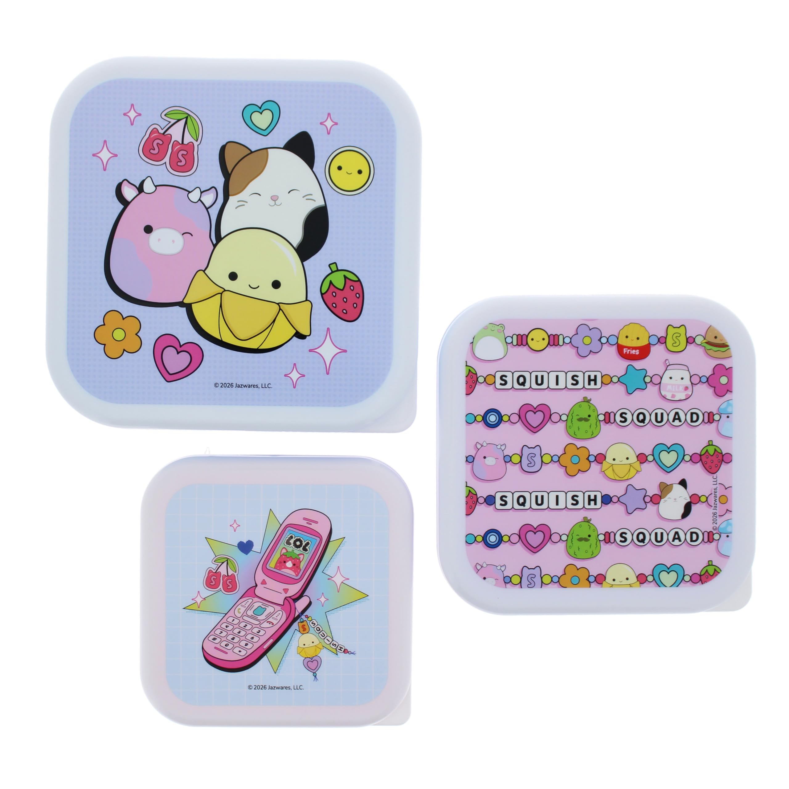 Blueprint Collections Multicoloured Squishmallows Storage Pots | Set Of 3 Cute Kids Storage Boxes | Official Squishmallows Snack & Accessory Containers