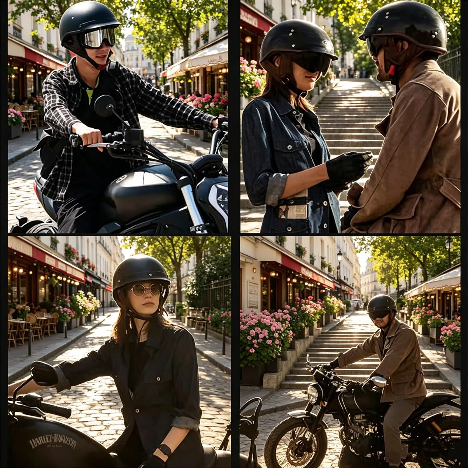 Kask Motocyklowy Retro Vintage Jet, Styl Pilot z Wbudowaną Blendą Słoneczną & Maską Skull, Homologacja ECE R22.06 na Skuter Moped Cruiser
