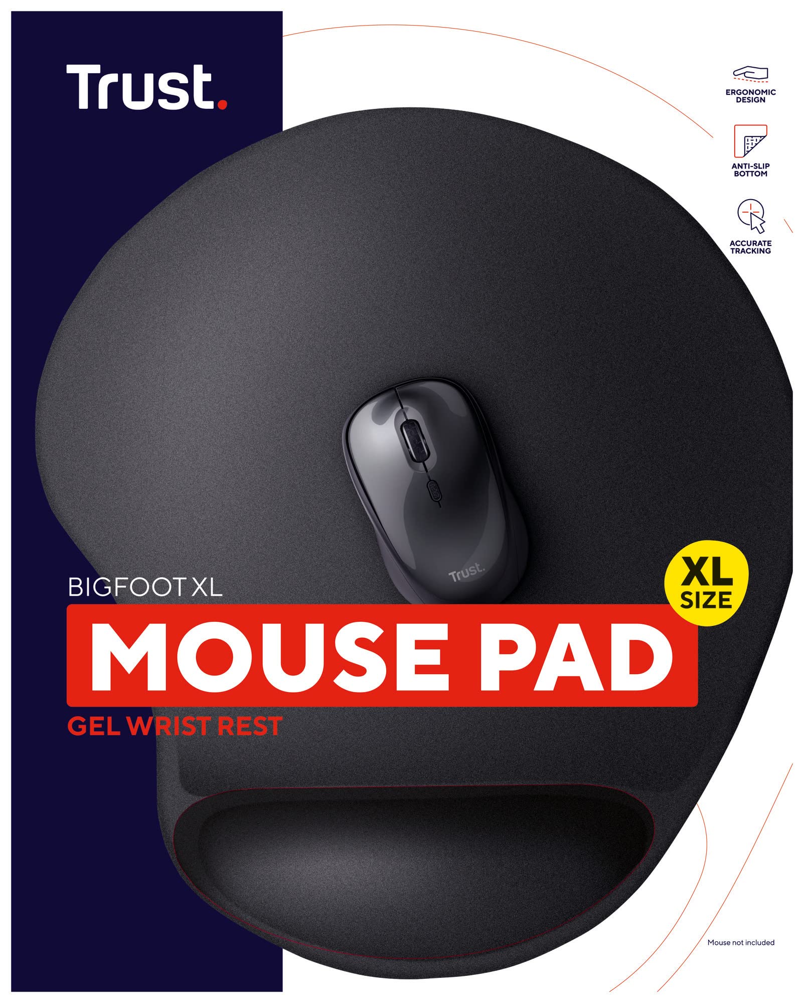 Trust Bigfoot XL żelowa podkładka pod mysz (bardzo duża powierzchnia myszy 255 x 295 mm, ergonomiczna nakładka na nadgarstek, struktura powierzchni do płynnego sterowania