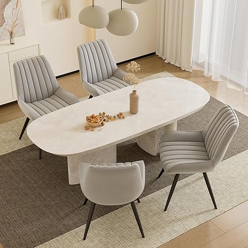 Miniatura 27 de Juego de 6 sillas de comedor Daluvenix, sillas de cocina de mediados de siglo modernas con cojín suave, sillas tapizadas cómodas de tela para Blanco