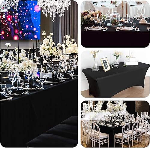 Miniatura 6 de Fixwal Manteles para mesas rectangulares de 8 pies, paquete de 2, manteles rectangulares negros de 8 pies, mantel ajustable, mantel de elastano