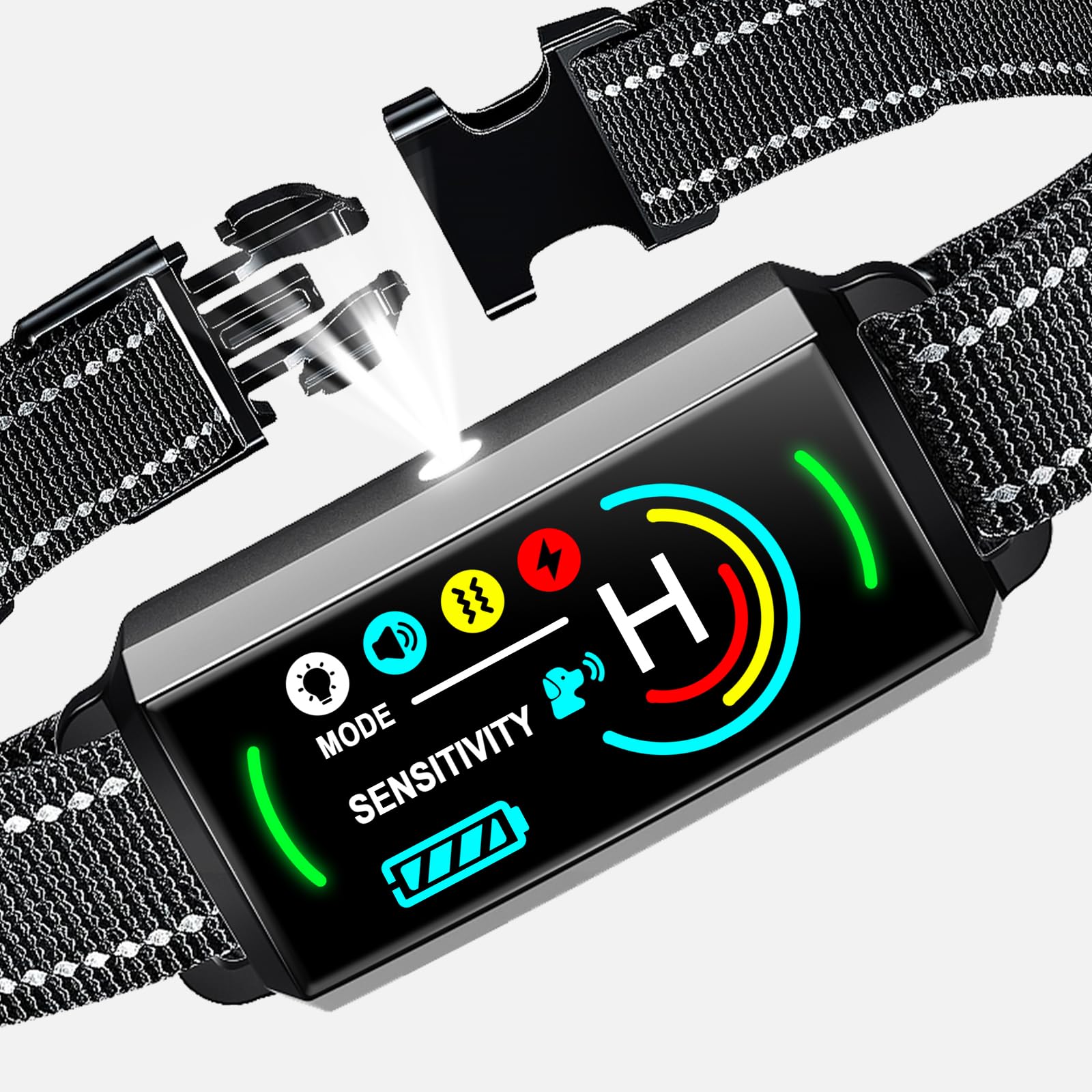 AI Dog Bark Collar with Flashing Light,Beep,Vibration,and Optional Shock,Rechargeable Anti-Bark Collar with 6 Adjustable Sensitivity,Waterproof Barking Collar,Bark Collar for Large Medium Small Dogs