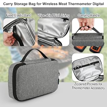 Beautyflier Carrying Case Storage Bag for ThermoPro Wireless Remote Digital Cooking Food Meat Thermometer, Travel Protective Case Box Organizer for ThermoPro TP20, TP829, Etc. Bag Only