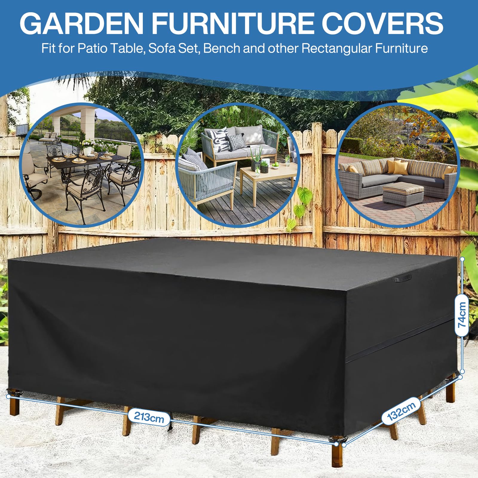 Funda para Mesa de Jardín, 420D Oxford Funda para Muebles de jardín Impermeable,Funda Sofa Jardin Exterior, Anti Viento Anti Uv Para Mesas Sillas Sofás Exterior Funda Protectoras,180x120x74cm