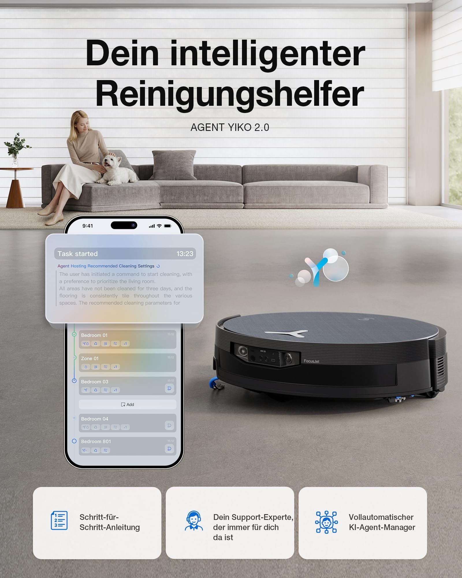 ECOVACS X12 OMNICYCLONE Saugroboter mit Wischfunktion, 22.000 Pa Saugkraft | FocusJet-System zur Fleckenvorlösung, PowerBoost, OZMO ROLLER 3.0, ausfahrbare Mopprolle, PureCyclone Auto-Entleerung, BLAST