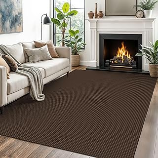 EARTHALL Woven Area Rugs 5x7 Ft Washable Living Room Rugs Non Slip Rubber Backed Dining Room Rug Braided Bedroom Rugs Indoor Floor Carpet for Living Room, Bedroom, Dining Room,Brown