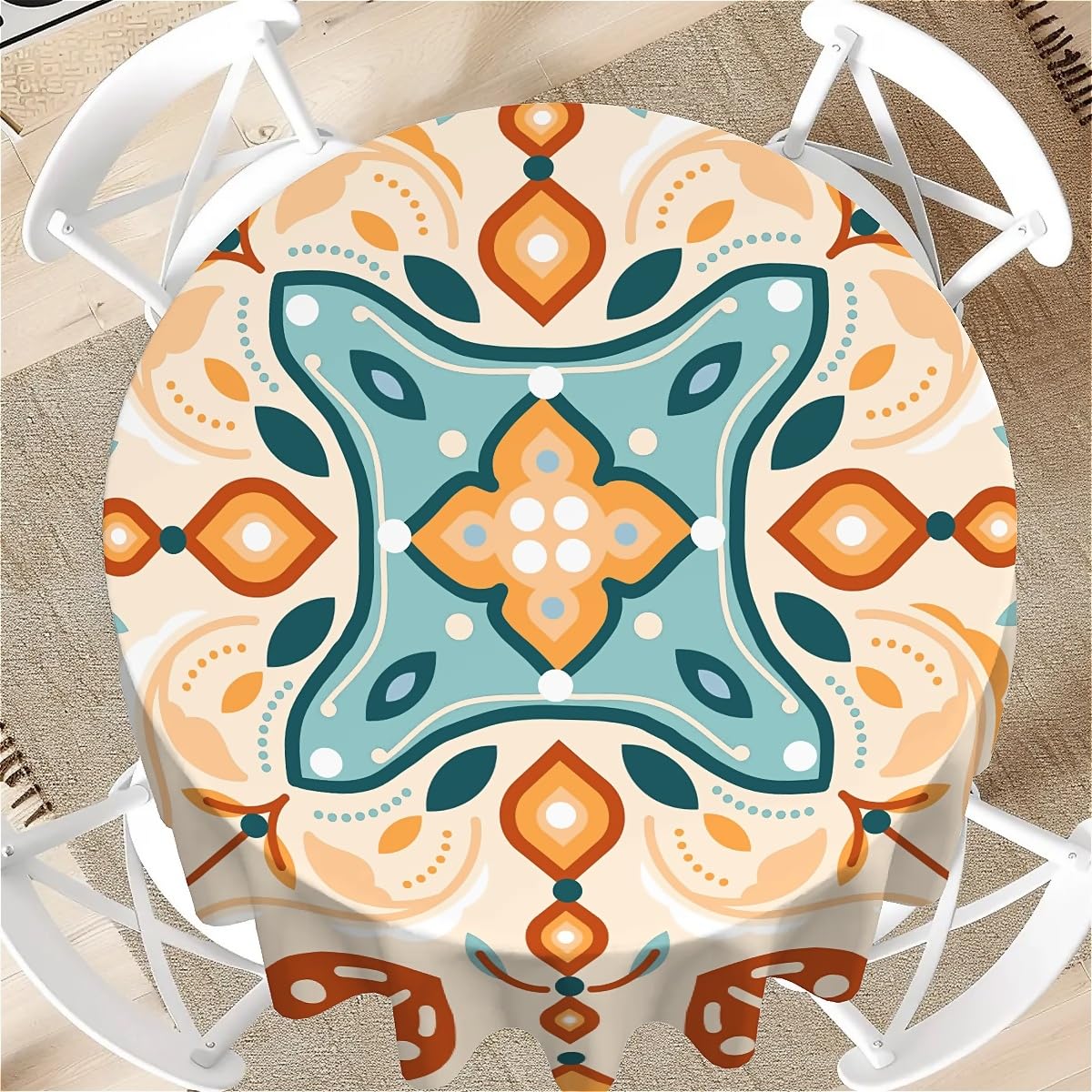 artslion Tablecloth Round 60 In(150CM) Flat Pattern Pattern Wipeable Stain Resistant Outdoor Table Cloth Cover for Garden Kitchen Dining Parties