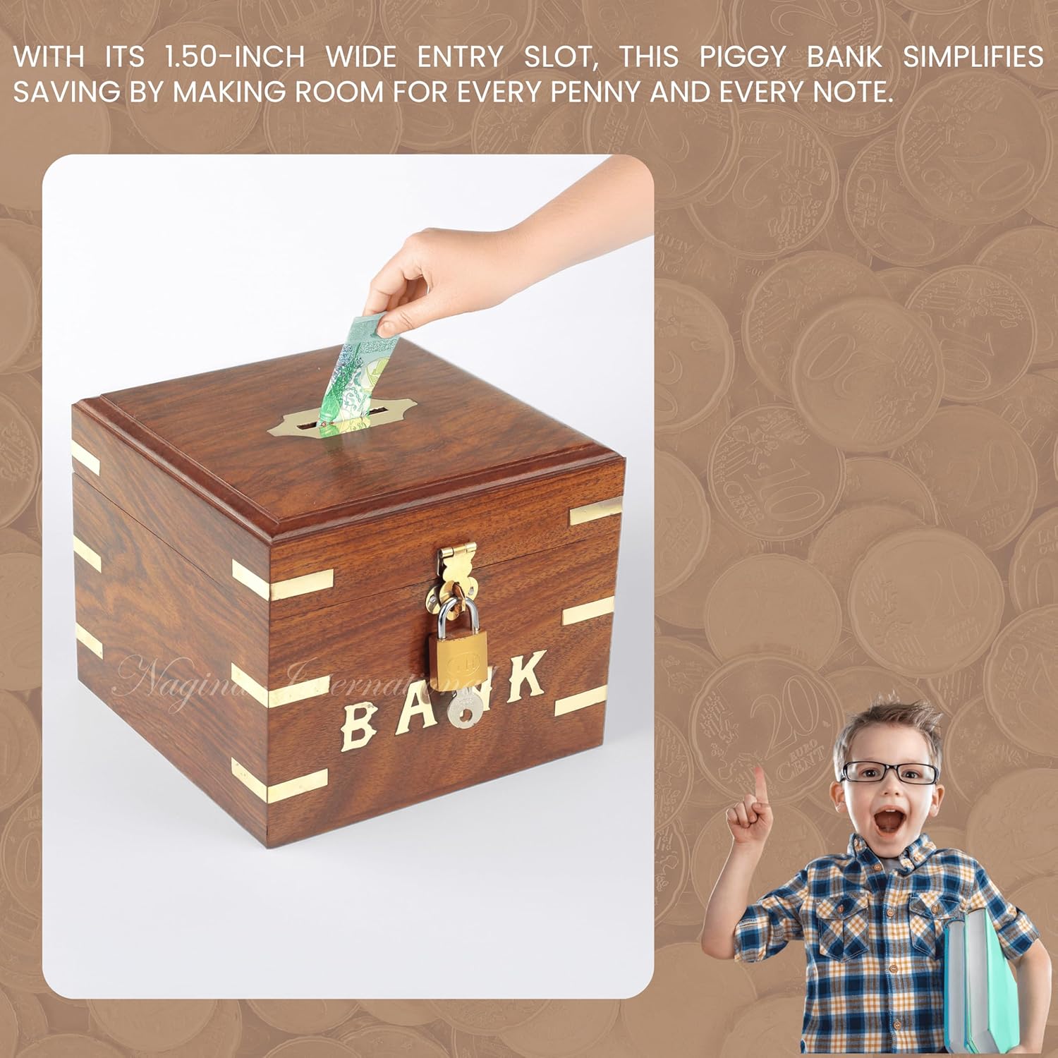 木製貯金箱 正方形 ミニパッドロック付き | 手作り貯金箱 | ギフトアイデア |