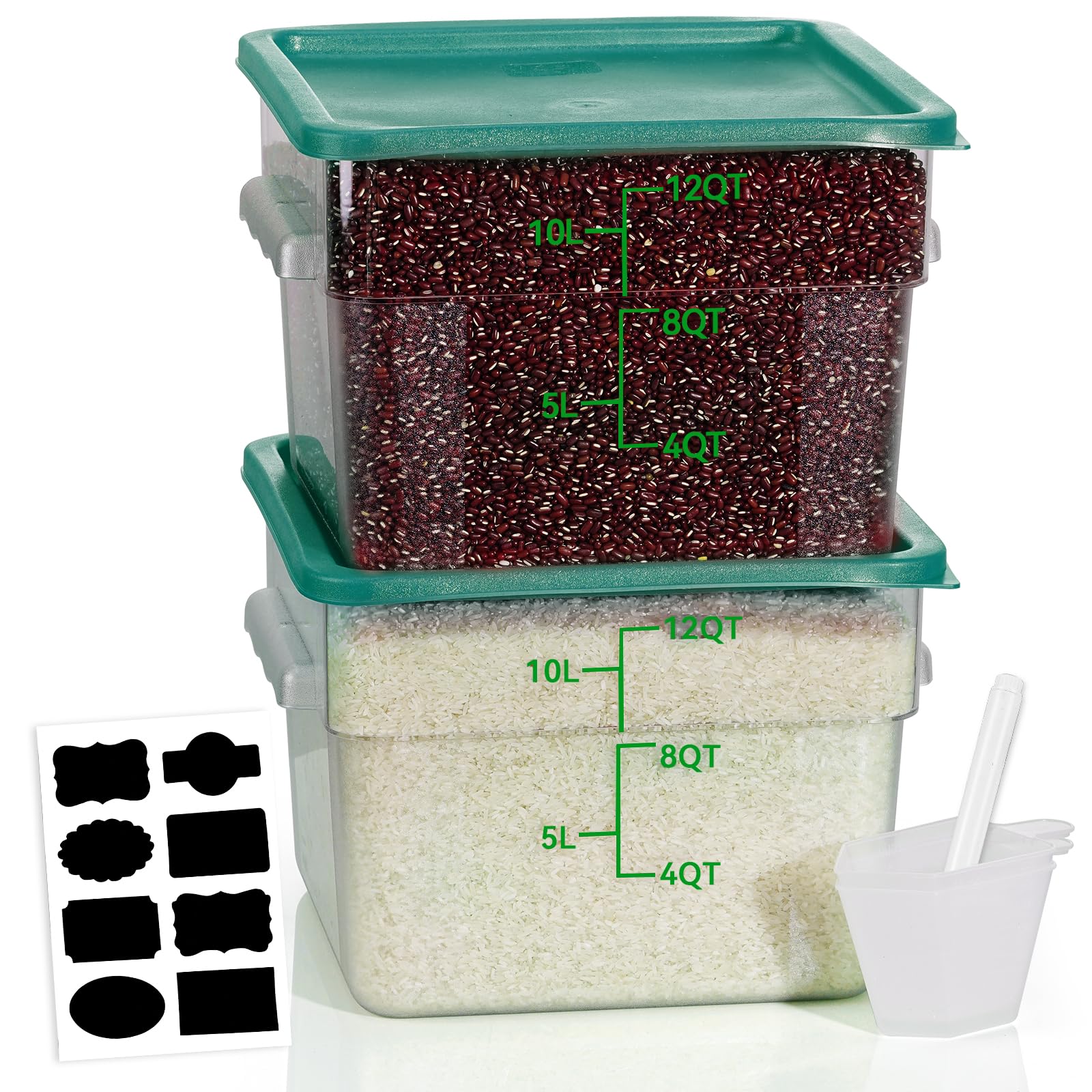 12QT 2PCS NSF Commercial Clear Food Storage Containers with Lids(GREEN)