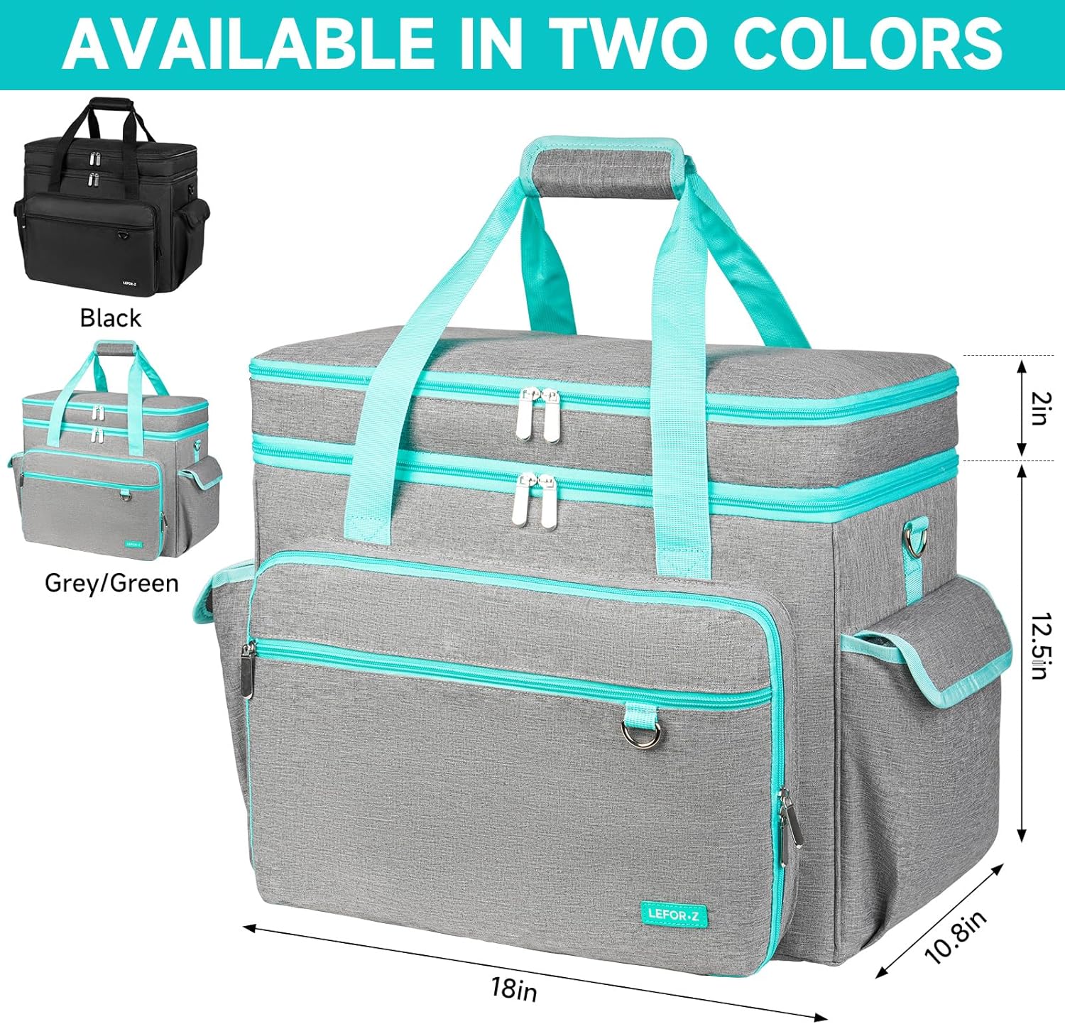 LEFOR·Z Sewing Machine Case with Removable Hard Bottom Pad,2 Layer Sewing Machine Carrying Bag Universal Tote Bag Fit for Most Standard Size Singer,Brother,Janome and Sewing Accessories,Grey/Green
