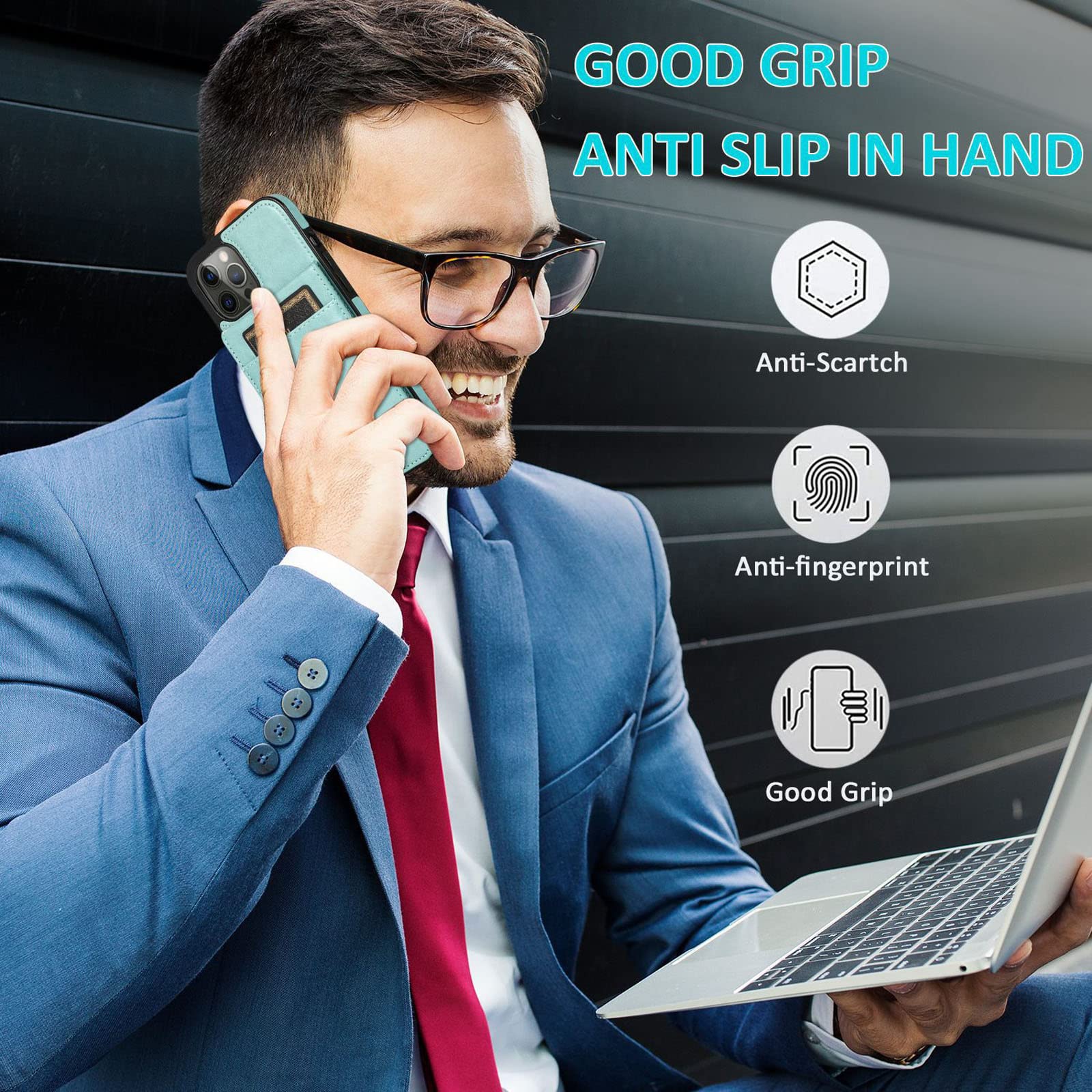 Funda para iPhone 14/14 Pro/14 Pro Max/14 MAX, Magnético Funda Tipo Cartera con Cierre Anti-Huella Anti-Rasguño Funda con Ranura Tarjeta Y Soporte Función,Azul,14 MAX 6.7"