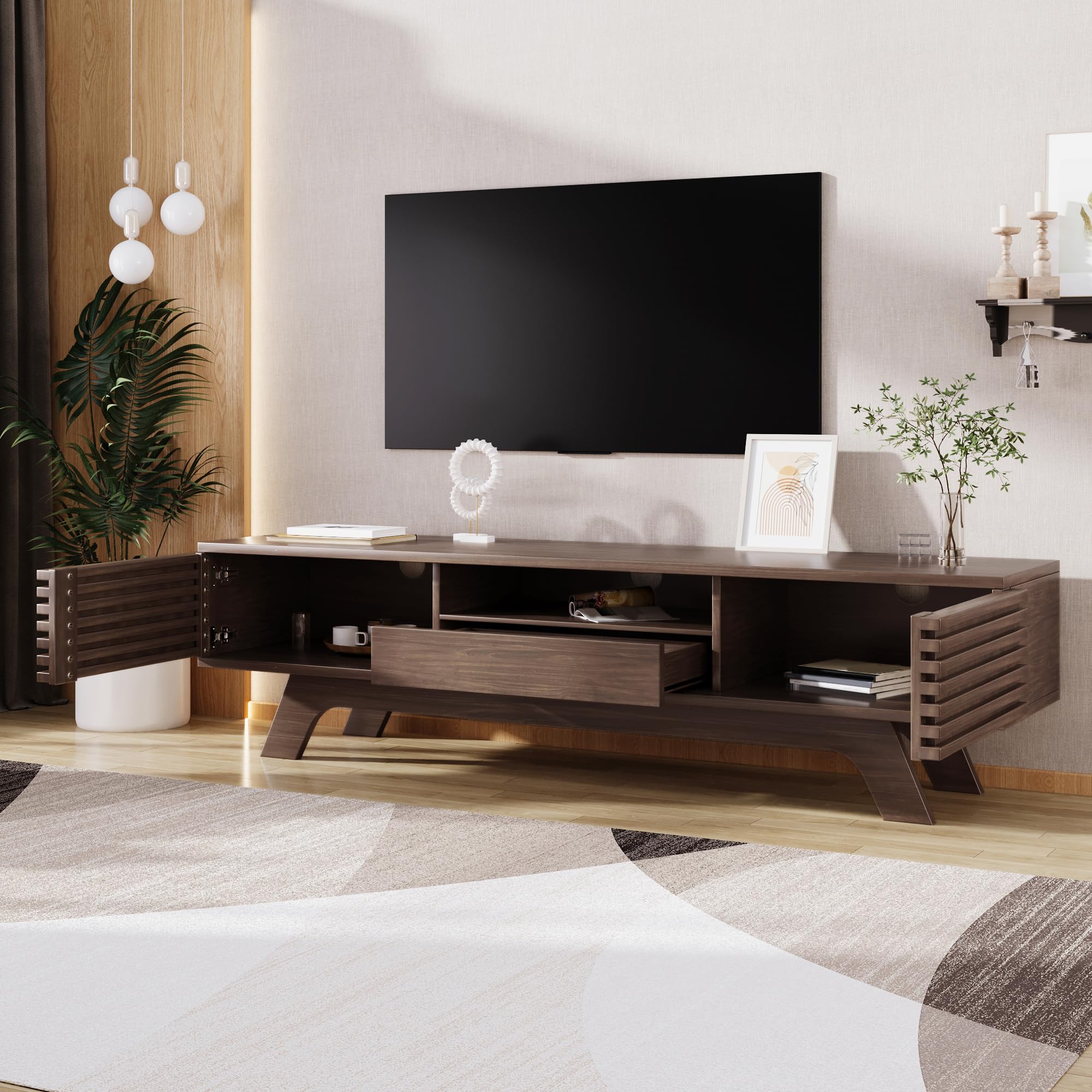 Mobile TV vintage con ante e cassetto, scomparto aperto per