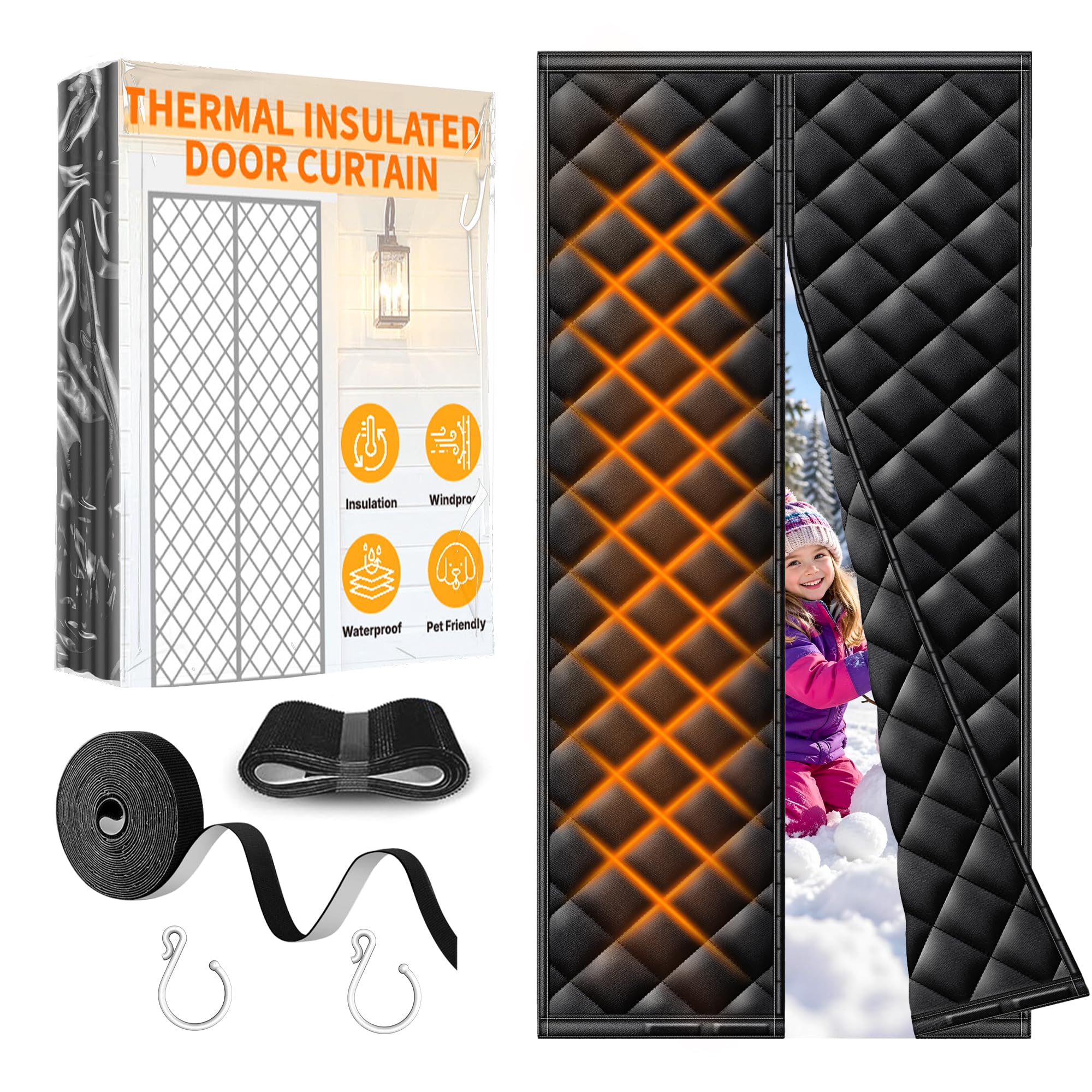 HOFUDON Magnetic Thermal Protection Curtain Door 100 x 200 cm Black