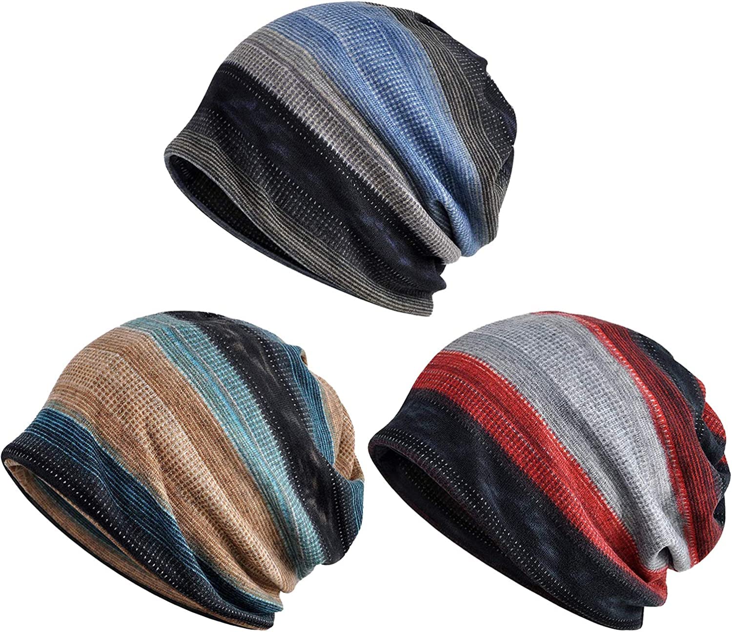 MAKINGTEC 3 Pieces Slouchy Beanie for Men & Women, Beanie Cotton, Oversize Long Skull Cap Large Knit Hat, Slouchy Beanie Running Hat,  Lightweight Hip Hop Dwarf Hat Beanie Hat for All Seasons