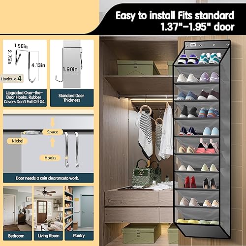 Miniatura 4 de Organizador de 10 niveles sobre la puerta, estante de almacenamiento colgante resistente con tela Oxford resistente, con capacidad para más de 20