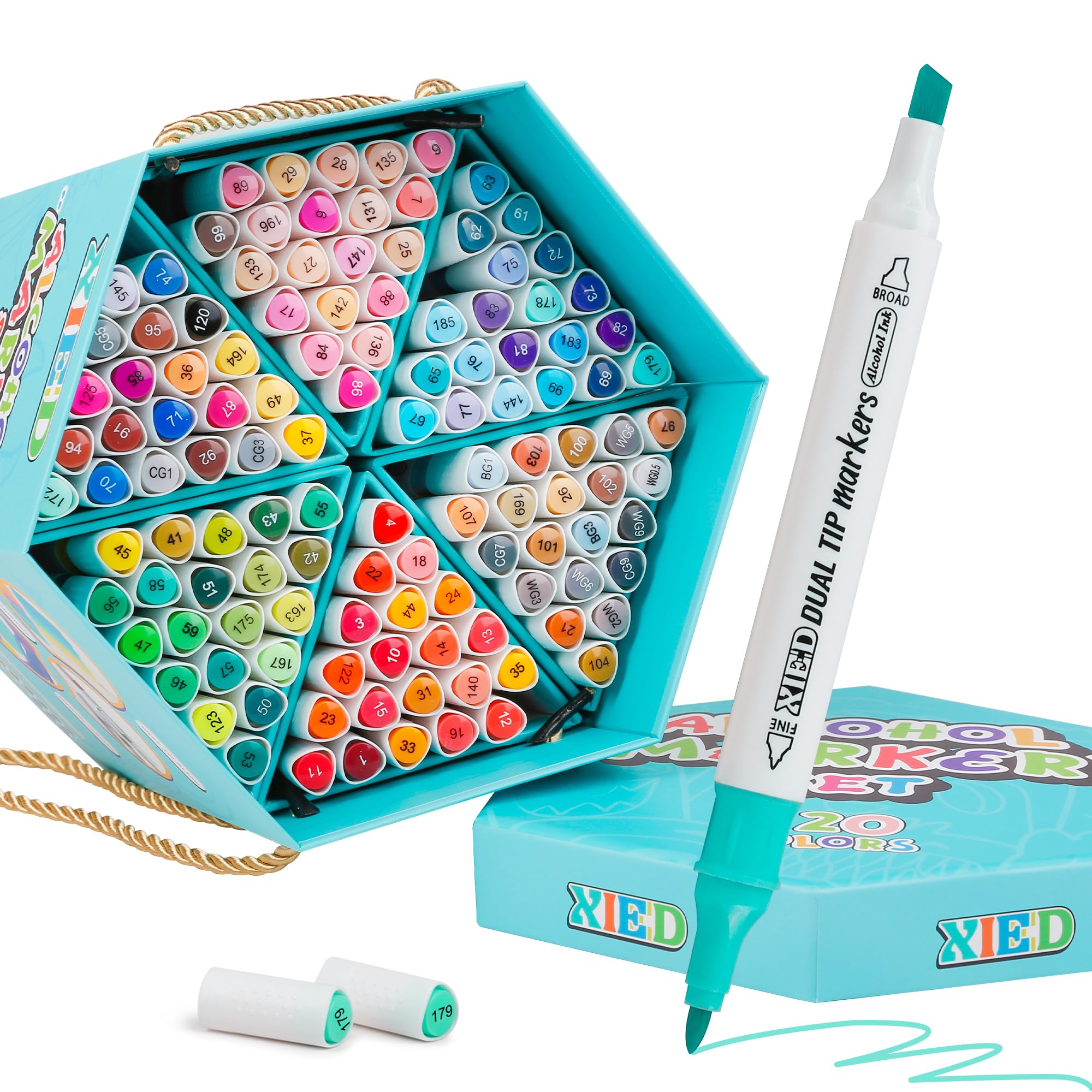 XIEED Alcohol Markers, Premium 120-Color Hexagonal Set with Gift
