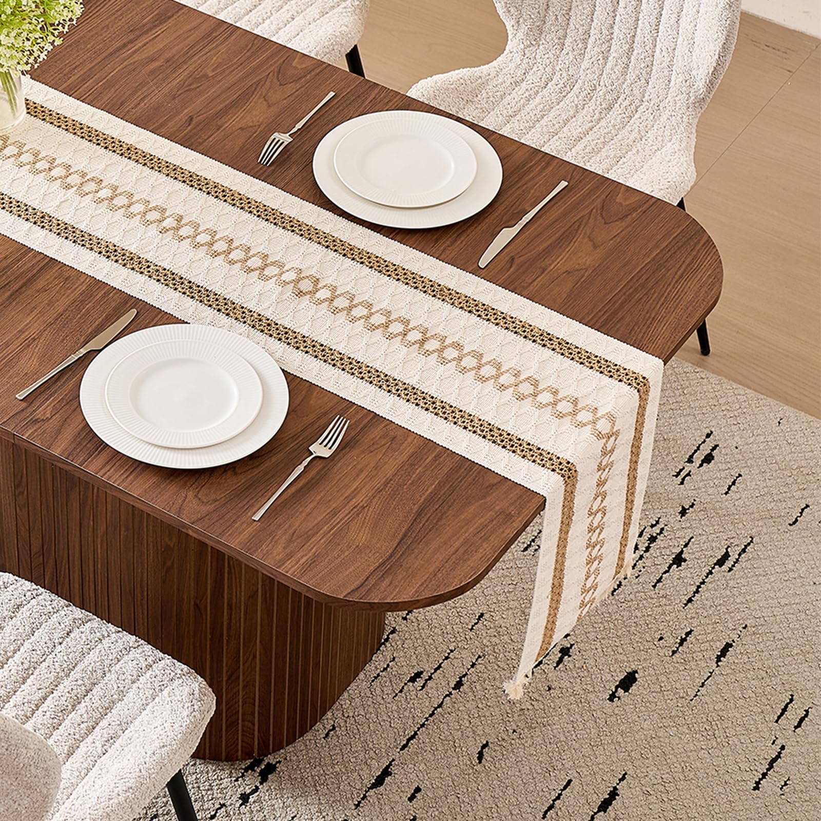Rechteckiger Esstisch, Moderne MDF-Tischplatte, Nordischer Küchentisch, Lattenrost-Design, Passend für Wohn- und Esszimmer, Dunkle Holzmaserung