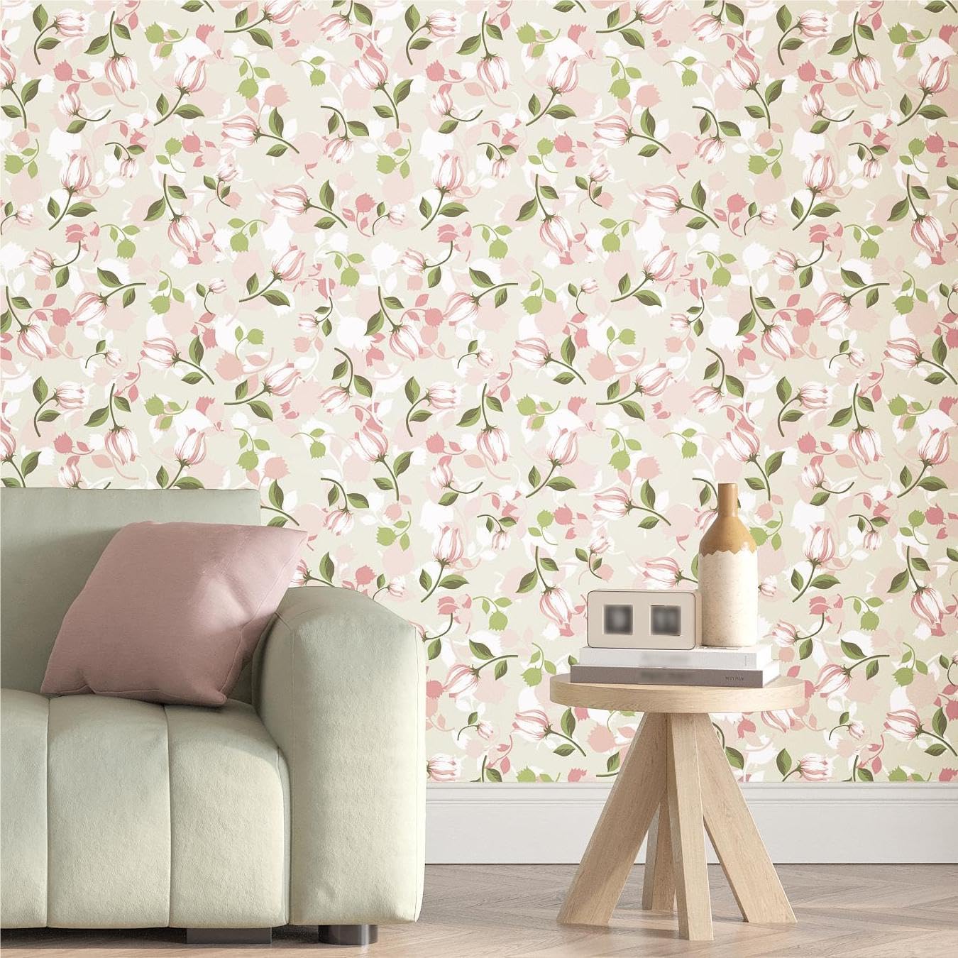 Beige Pink Floral Wallpaper Cream Pink Laura Ashley Peel Stick Wallpaper for Girls Kids Room Floral Stick On Contact Paper Light French Country Wallpapers for Bedroom Cabinets 17.5×102.3''