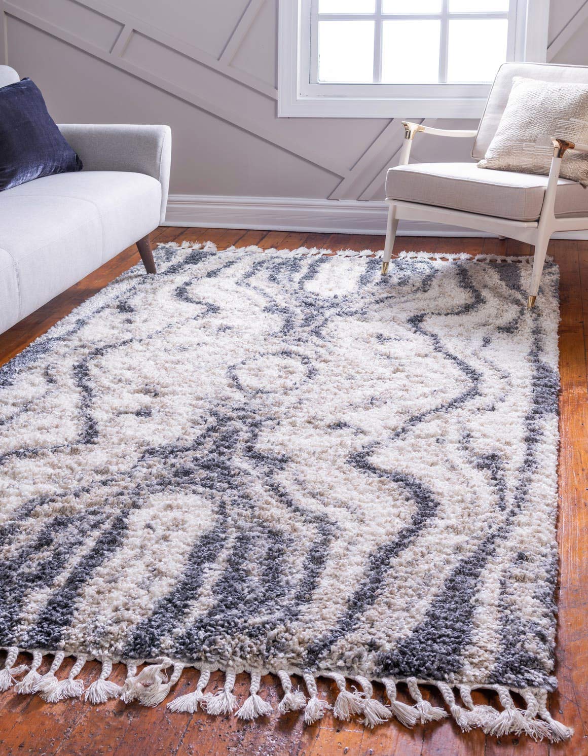 Unique Loom Hygge Shag Collection Area Rug - Valley (8' x 10' Rectangle, Gray/ Beige)