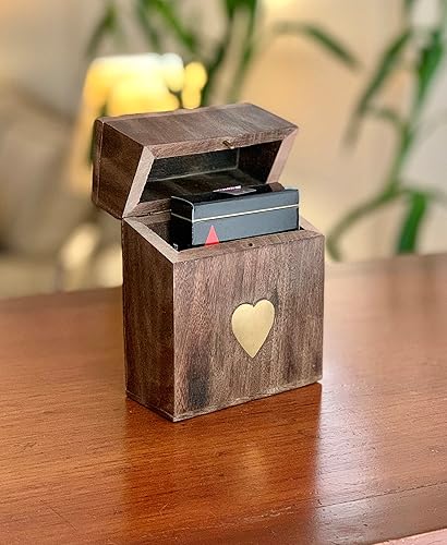Miniatura 2 de Ideas de regalo de cumpleaños, hecho a mano, soporte clásico de madera para cartas de juego, caja de almacenamiento, organizador con tarjetas de