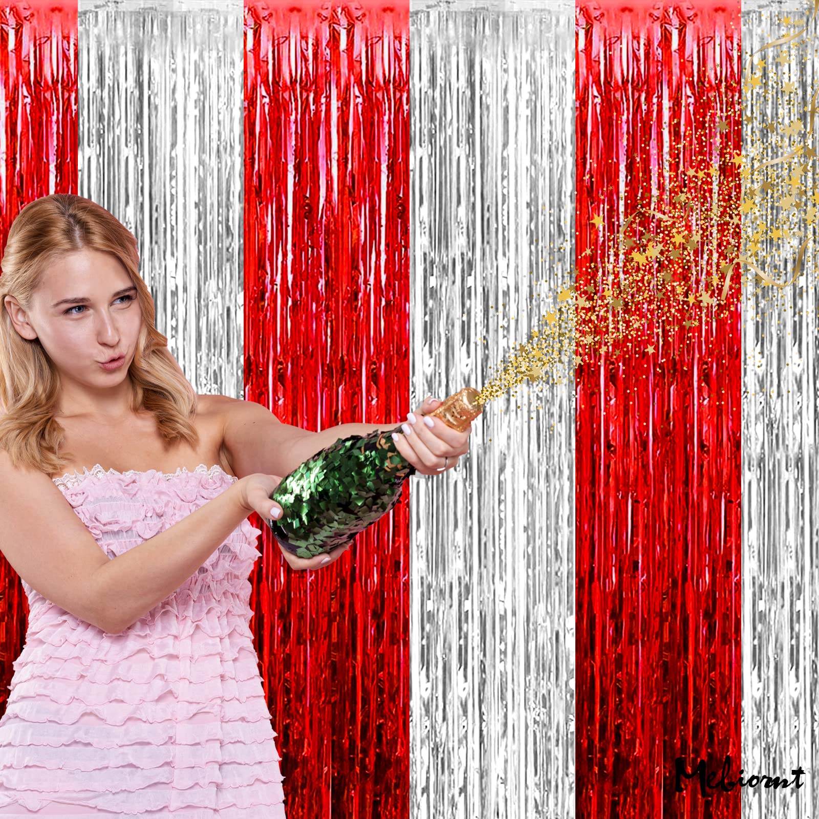 Fransenvorhang-Set, 4x 1x2,5 M – Rosa, Metallic-glänzend, Für Party-Hintergrund, Geburtstag, Hochzeit & Mehr