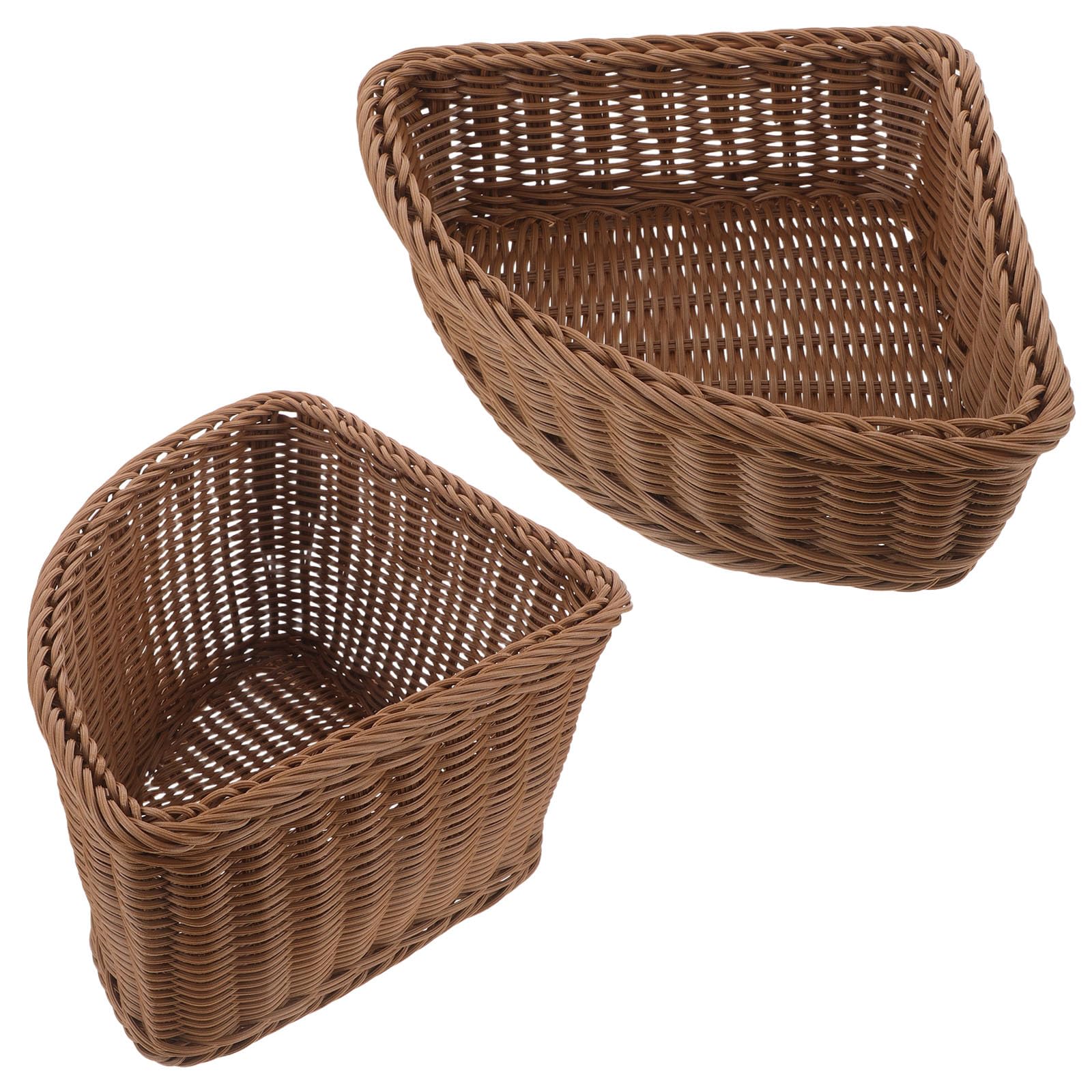 POPETPOP Cestini Angolari Intrecciati in Plastica Effetto Rattan, Set da 2 Pezzi Semicircolari 24,5-26,5 Cm, Organizer Multifunzione per Armadi e Bagno, Soluzione Salvaspazio per
