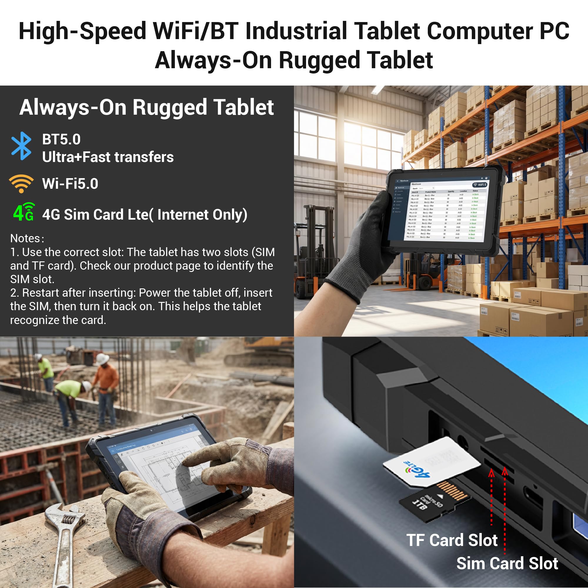 Tablette Extérieure Tablette PC Tactile Résistante Win 11 Pro, Antichoc Étanche Résistante aux Chutes, N100 CPU, 8Go RAM, 128Go ROM, 10,1" Écran Lumineux, 8000mAh, 2*USB 3,2, Type-C, RS232