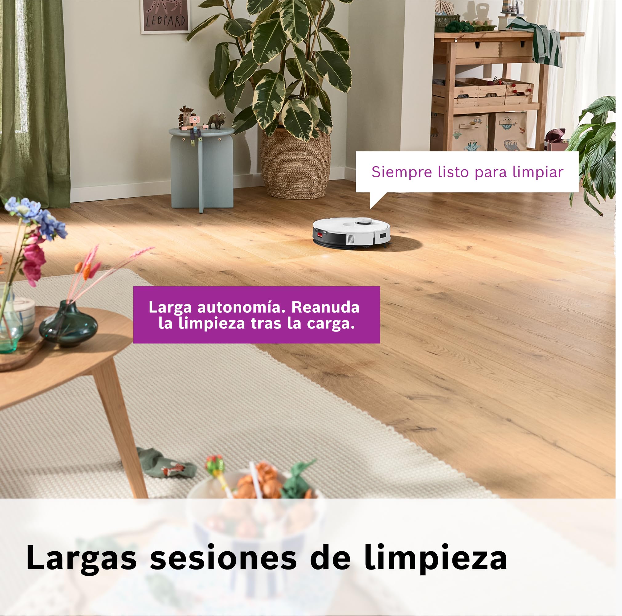 Bosch - Robot Aspirador Spotless +, aspira y friega, Potencia 11.000 Pa², Almohadilla húmeda Fija, estación Seca, Sistema Inteligente de visión por Infrarrojos, Bosch Home Connect App, Blanco, BCRD1W