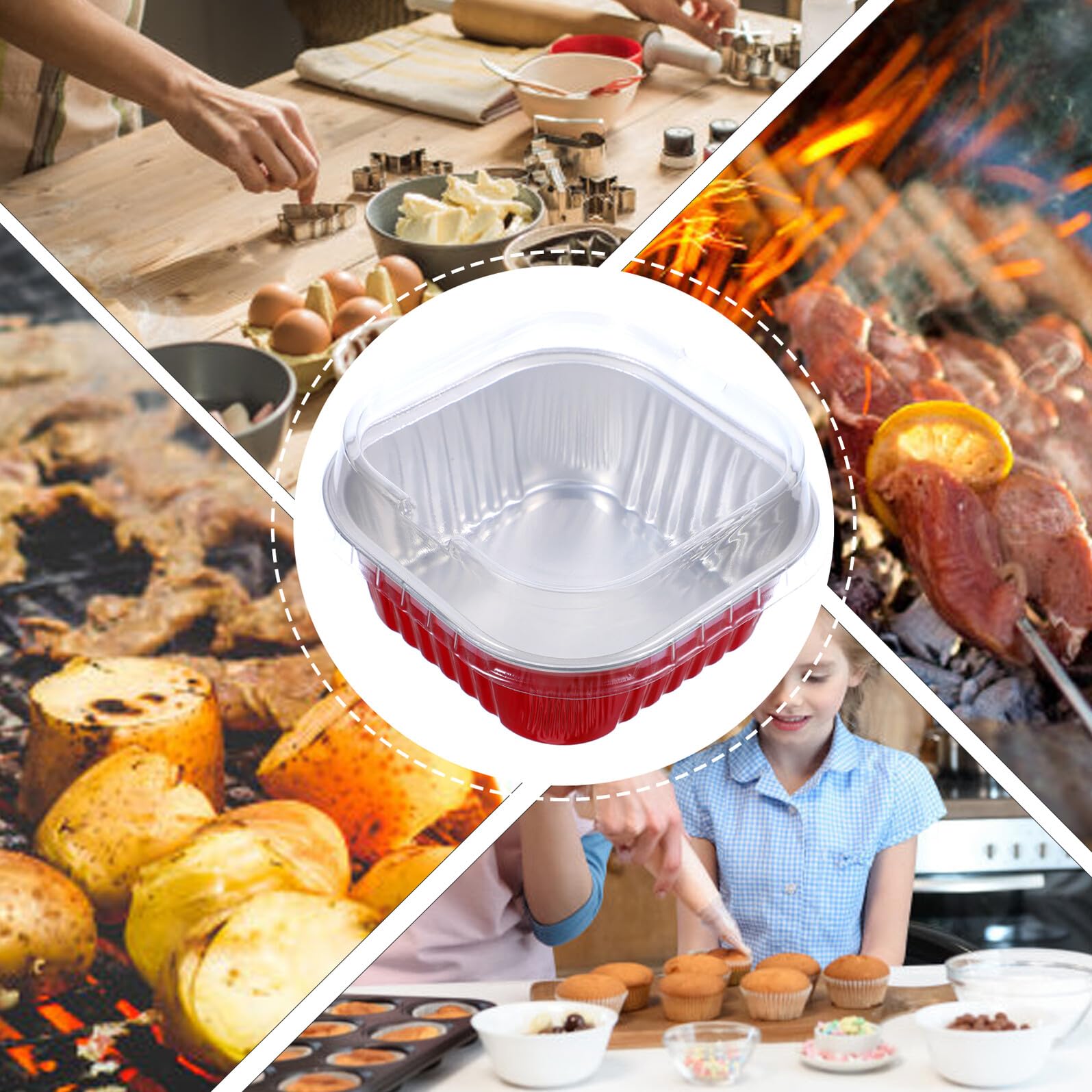 Toyvian 40 Cajas de Pastel de Aluminio para Hornear Tapa Alta, 300 Ml, Color Rojo, Moldes para Repostería y Postres, Recipientes Resistentes al Calor para Picnic y Almacenamiento