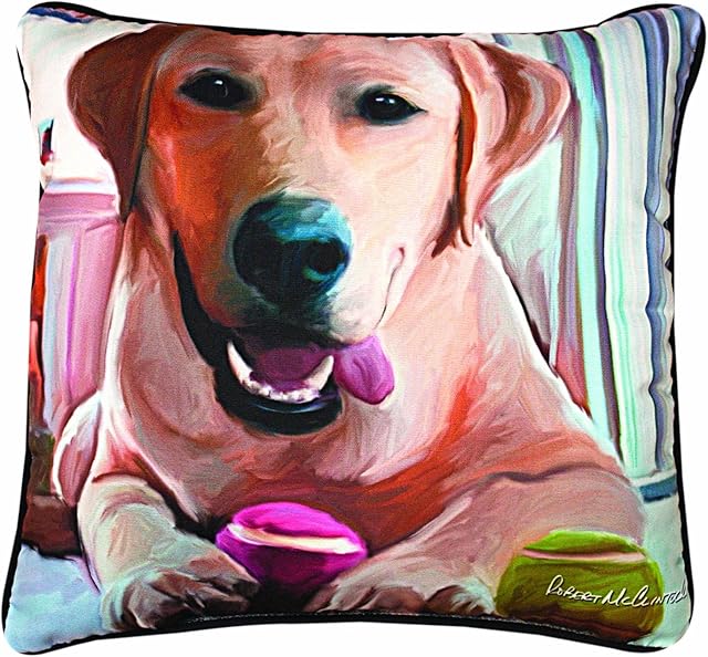 Manual Tennis Anyone Yellow Lab Paws and Whiskers Decorative Square Pillow, 18-Inch
