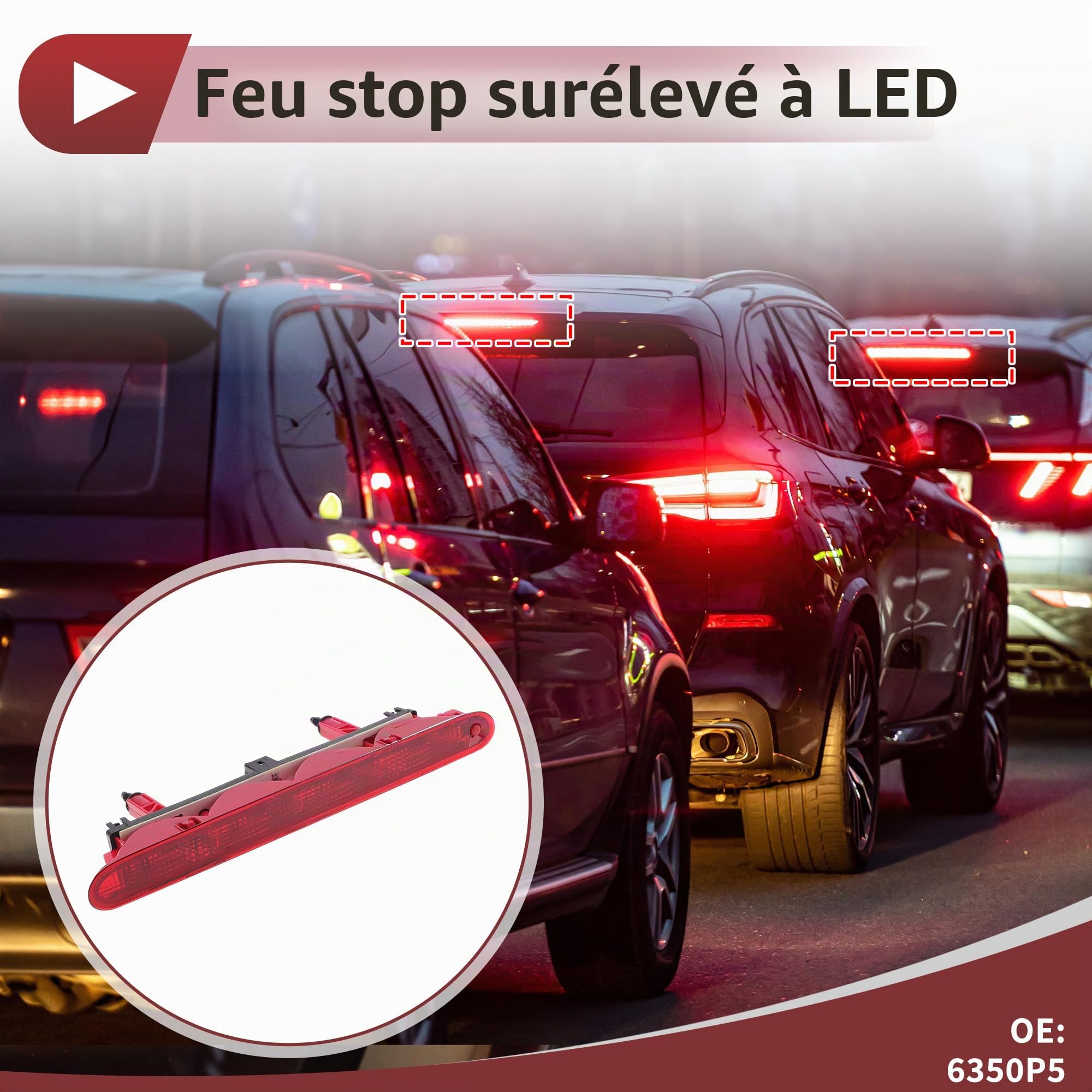 LED Troisième Feu Stop Pour Peugeot 307 Hatchback 2001-2008 No.6350P5 Rouge 5rd Feu Stop Arrière Centre Feu Stop Haute Niveau