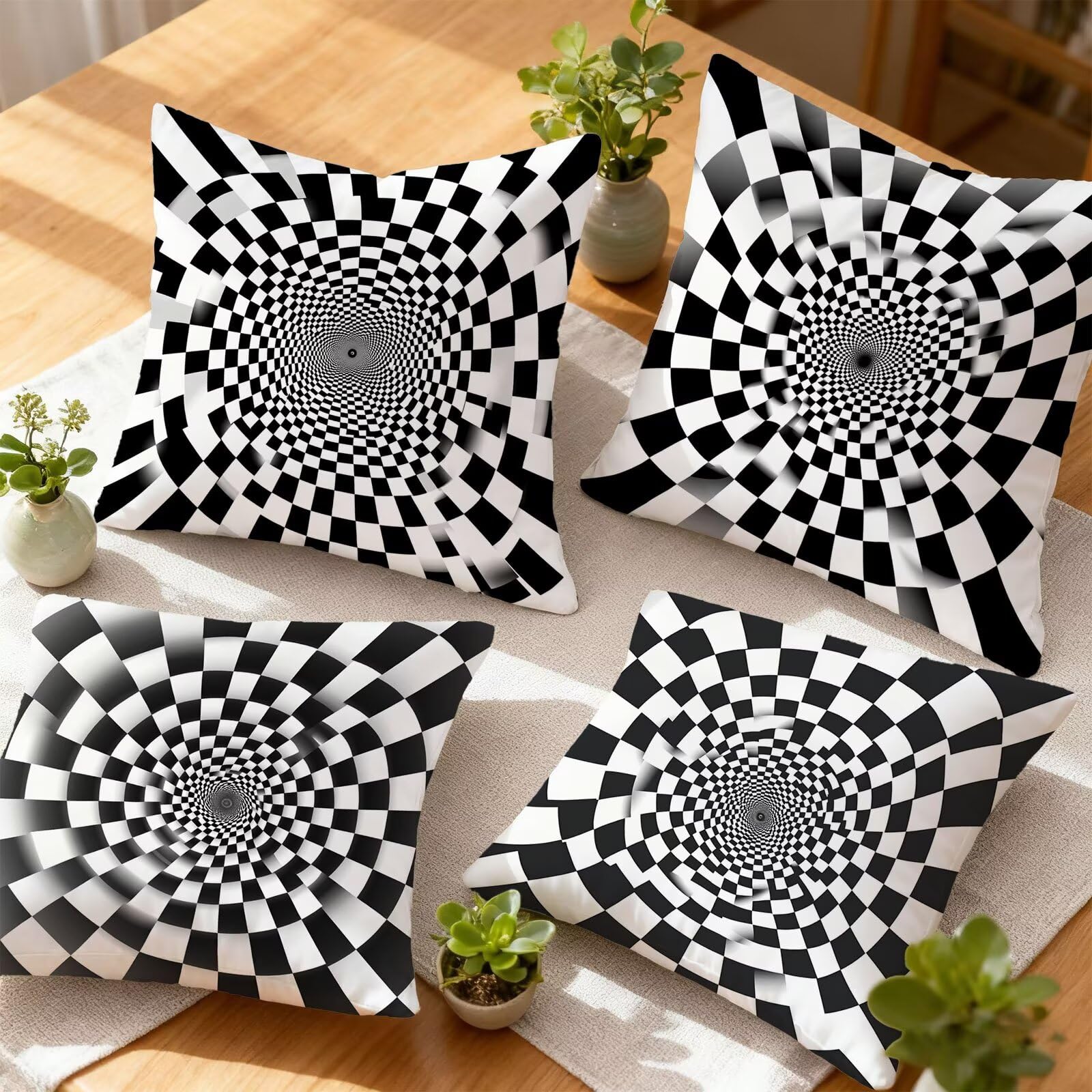 En Blanco Y Negro Funda Cojin 65x65 GeometríA Funda Almohada 65x65 Cojines Sofa Súper Suave Fundas Cojines Decorativos Fundas Almohadas 4 Piezas Cervicales y Cuello, para Hogar Sofa Cama Salon E - 567