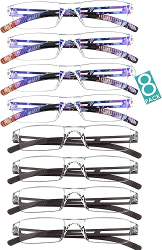 VisionGlobal 8 pares de anteojos de lectura, anteojos con filtro de luz azul, anteojos de lectura para computadora para mujeres y hombres, marco de