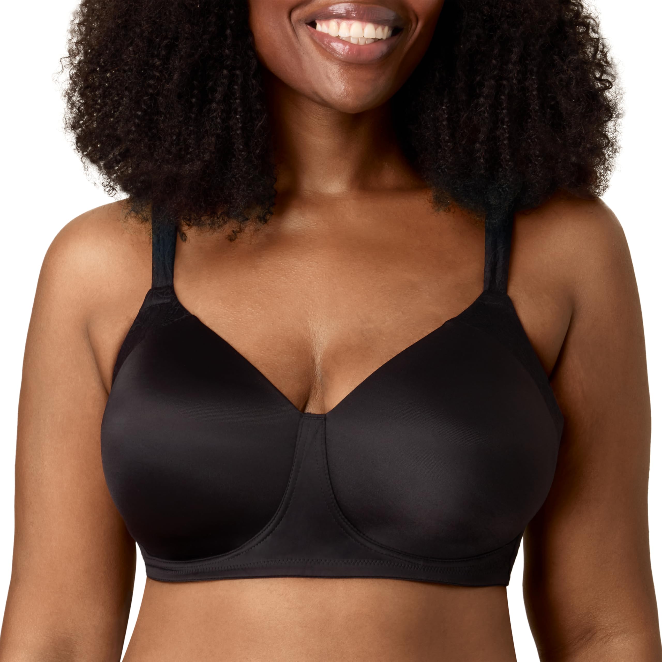 PLAYTEX Womens Wireless Bra, Plus-Size T-Shirt Bras Available, Full Coverage, Moisture-Wicking, 4750, Dressed in Black, 46C
