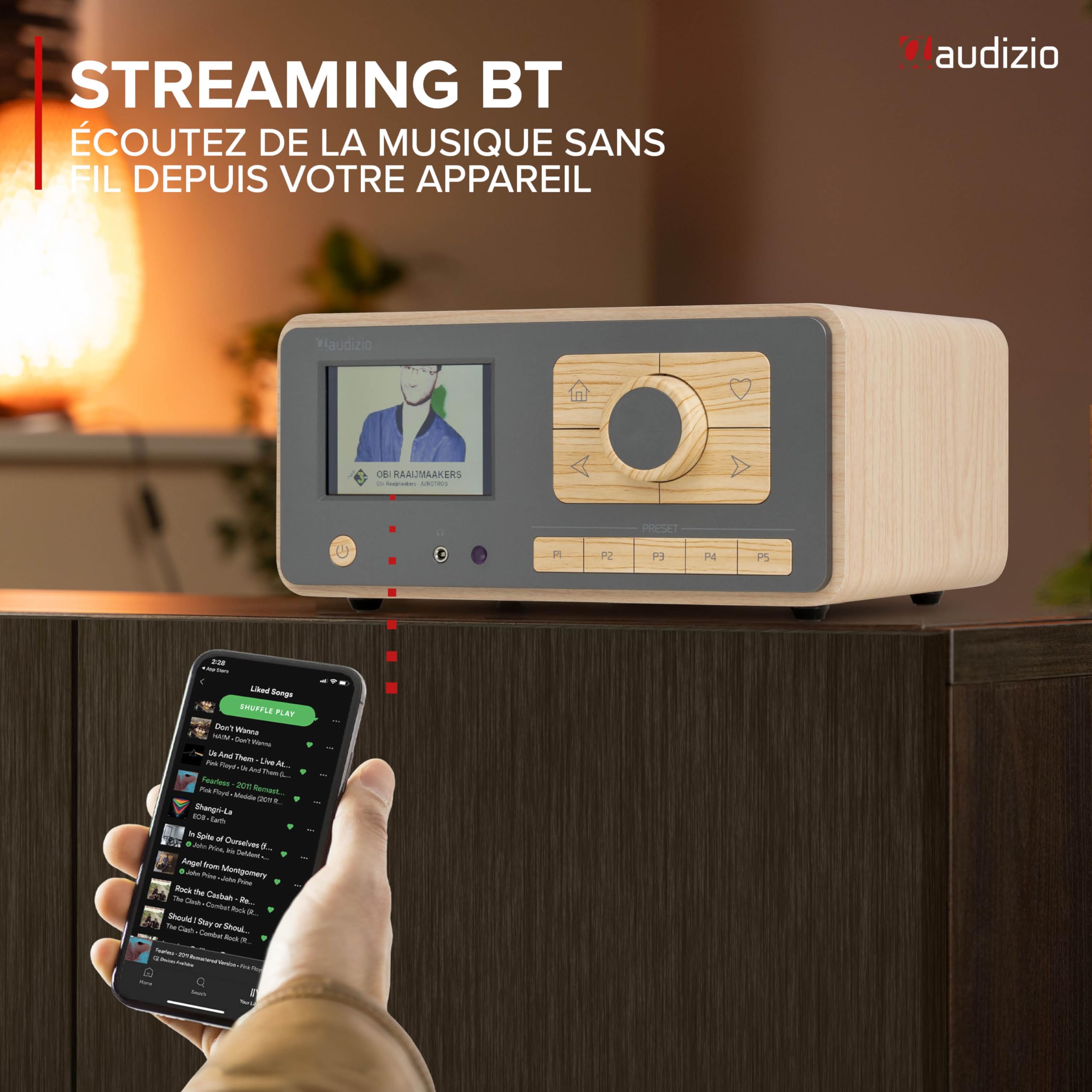 Audizio Dozza Radio Internet WiFi Dab+ FM BT 5.3 40W, Radio Numérique avec Télécommande, Écran Intuitif, Sortie Jack, Design Bambou Élégant Maison