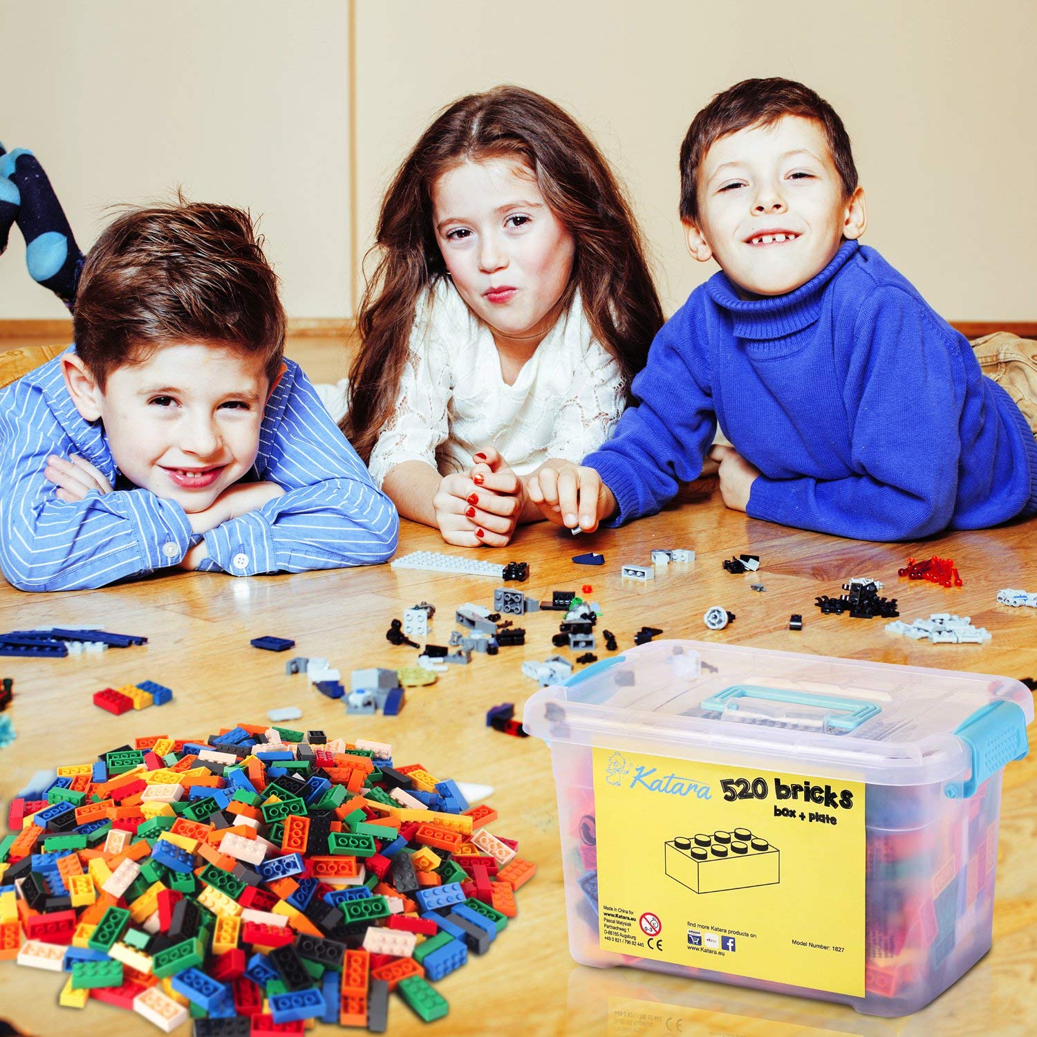 Katara Bloques de construcción - 520 Piezas, compatibles con Todos los demás Fabricantes - Incluyendo la Caja y la Placa Base, Azul Transparente