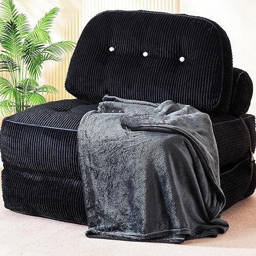 Folding Sofa Bed, Flannel Futon Couch Bed with Pillow and