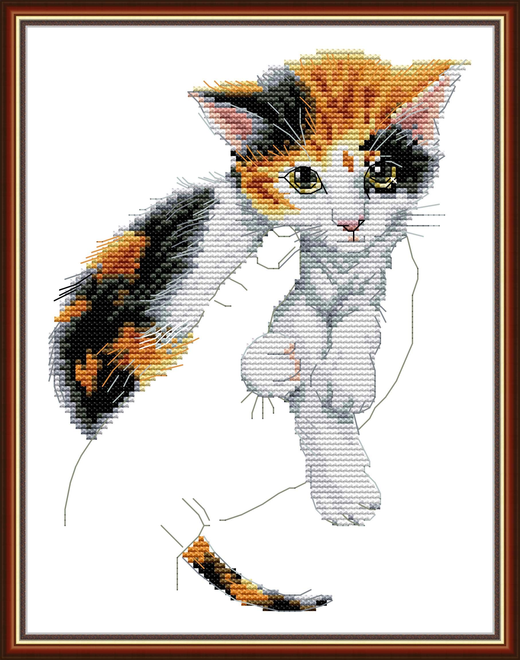 OWN4B Kit De Broderie Au Point De Croix Motif Chat Coloré 11CT 36,1 X