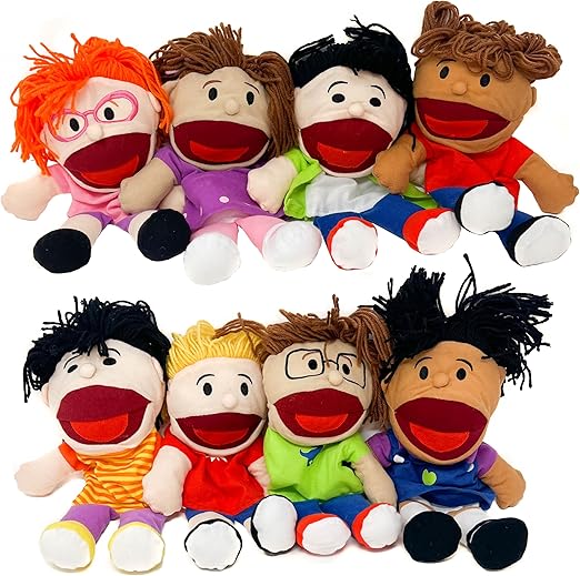 8 Hand Puppets for Kids - Plush Multiculturalism Puppeteering Set with Movable Mouths, Create Silly Puppet Shows That Foster Learning and Laughter