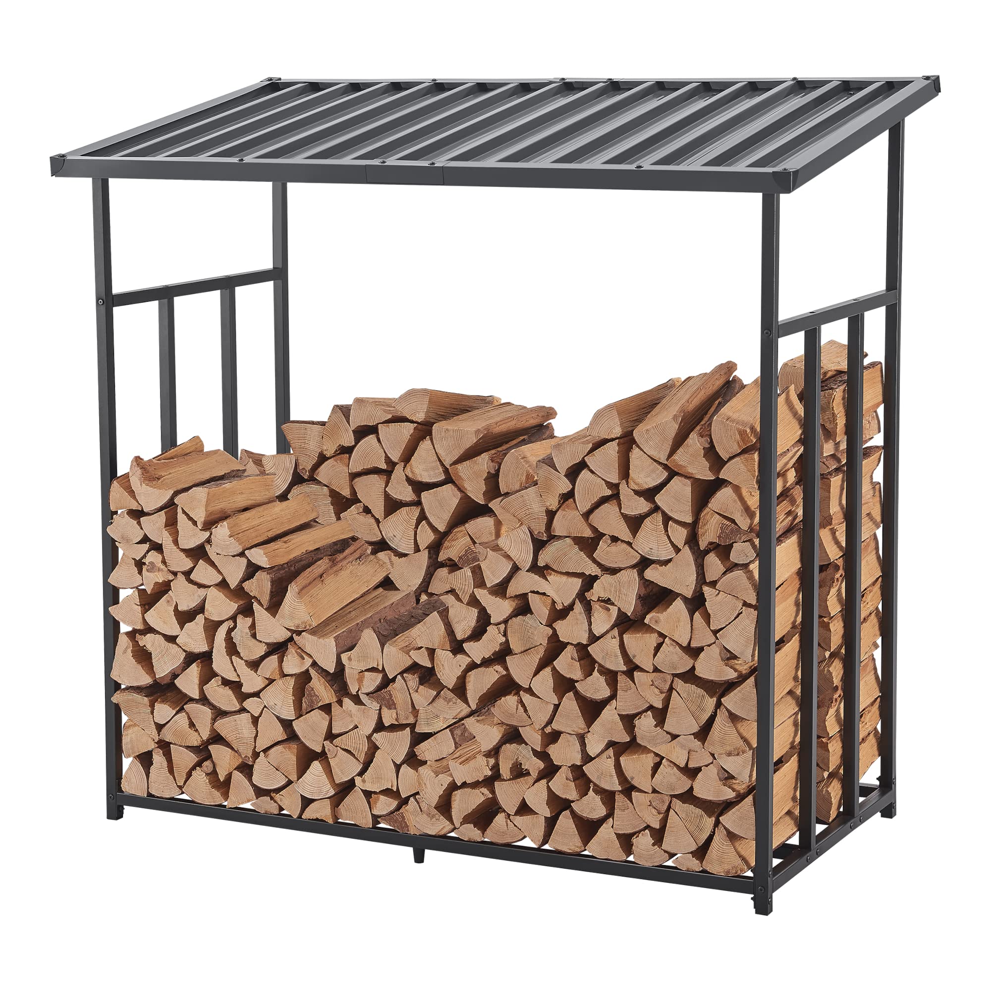 casa.pro Abri-Bûches Couvert avec Housse de Protection Support Bois de Chauffage Range-Bûches pour Stockage Extérieur Acier Galvanisé Laqué Polyester Métal Noir