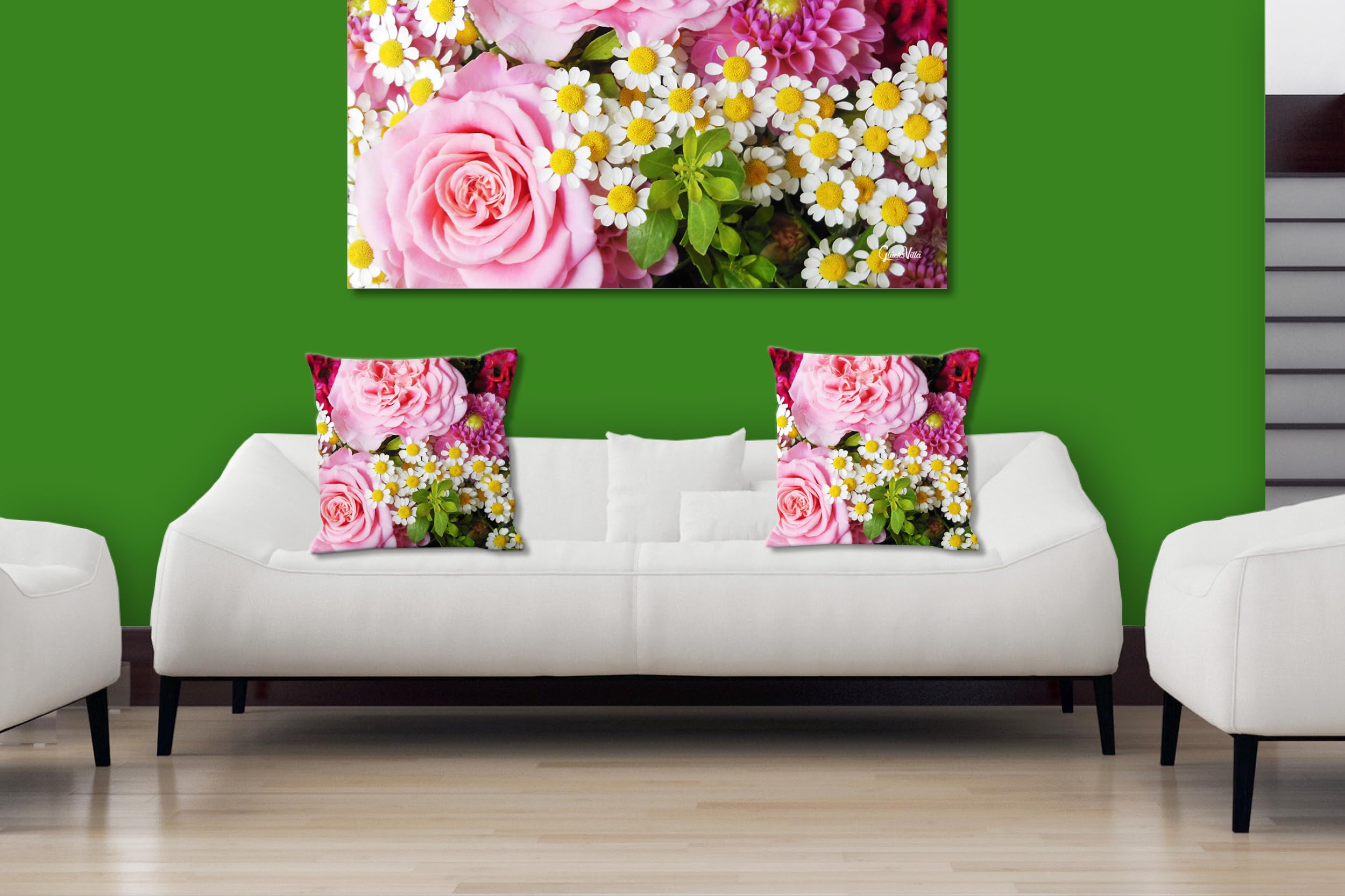 Rosen - Foto-Kissen-Hülle Set (2 STK.) 40 x 40 cm | Kissen-Bezüge - passend zu Wandbild - Deko-Kissen - Blüte Blume Natur Garten rot rosa