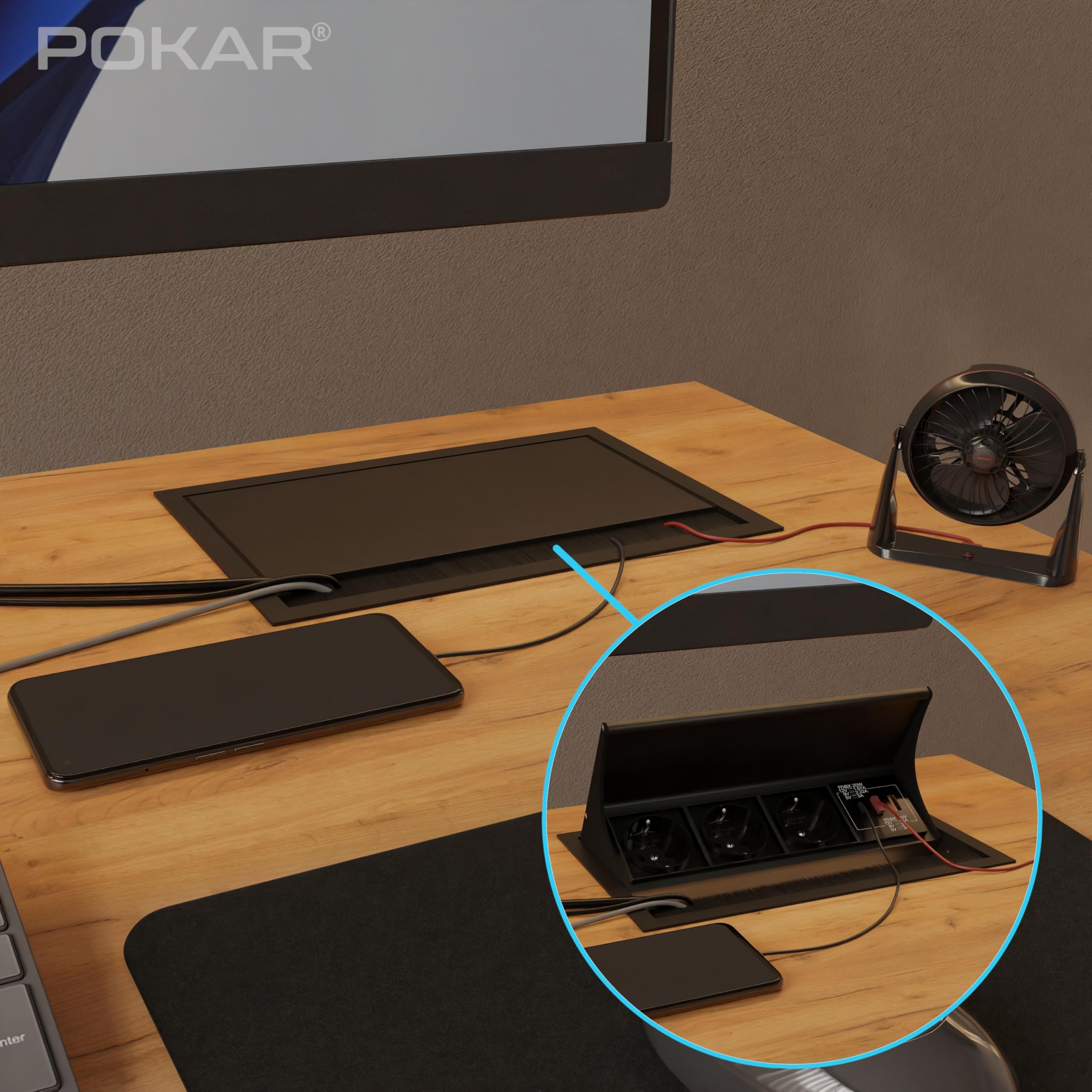 POKAR Regleta Enchufes Multiples Empotrada Regleta para Encimera con 3 Enchufes y USB C & 2 USB A para Escritorio