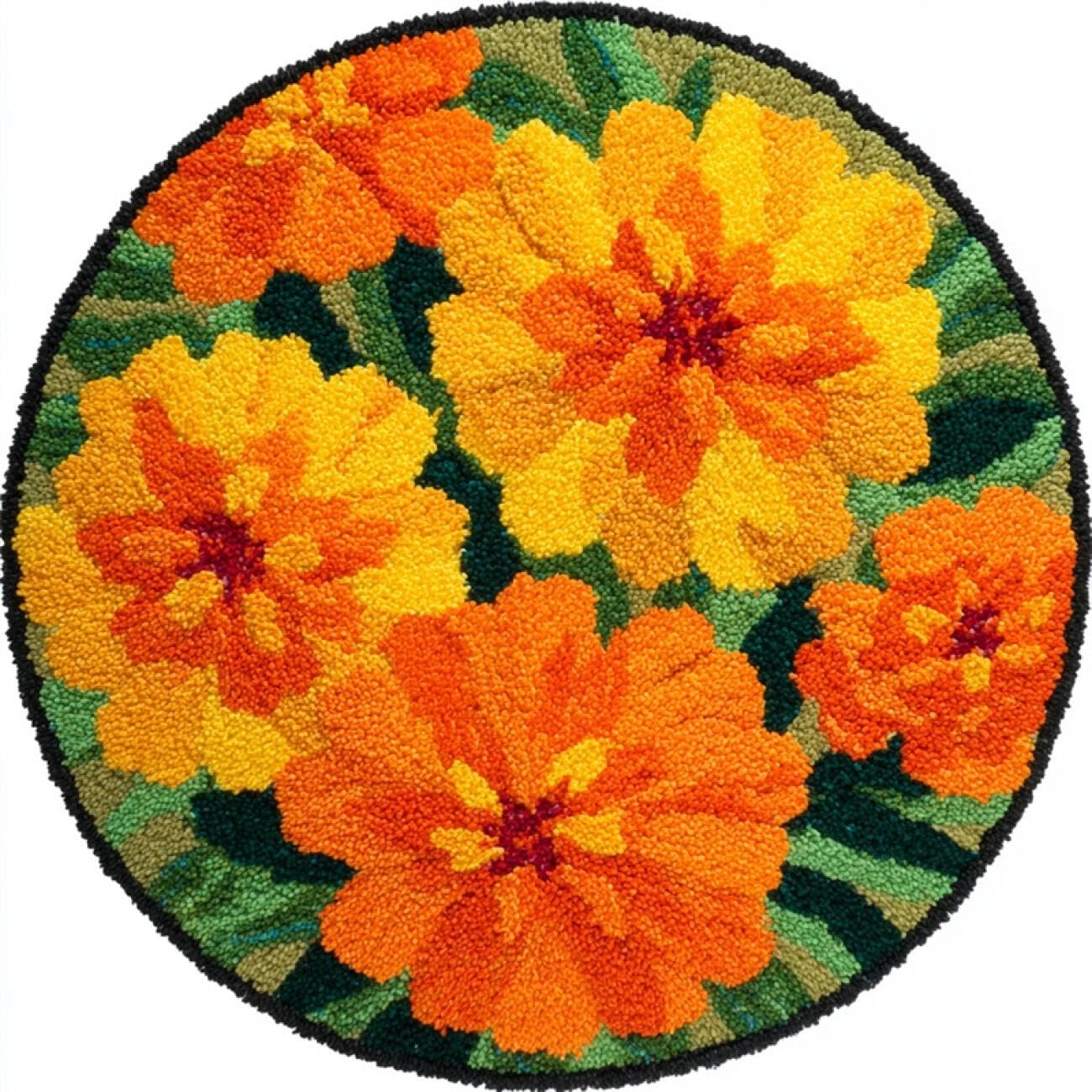 Kitquiver P Rug Latch Hook Craft Kits Orange Flowers 50X50cm