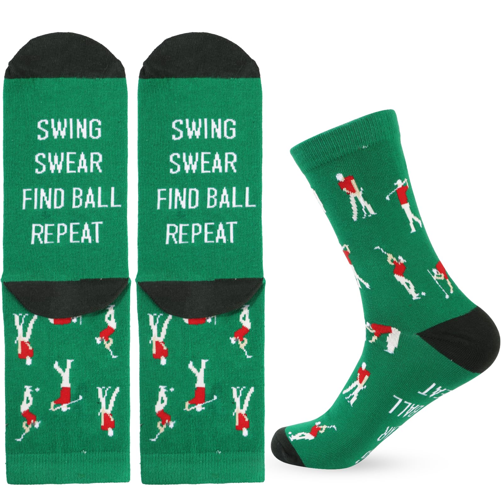 Comooka Men's Green Funny Golf Socks For Uk 6-12 Swing Swear Find Ball Repeat Golf Gifts Accessories Novelty Socks For Golfers Birthday Father's Day Christmas